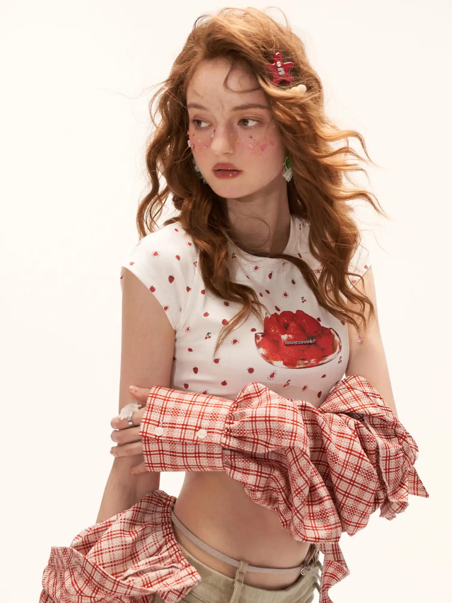 Strawberry Curved Hem Cropped Baby Tee - Image 2
