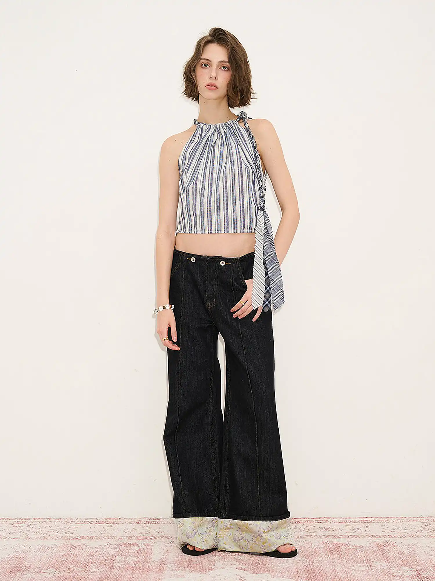 Striped Linen Halter Crop Top - Image 4