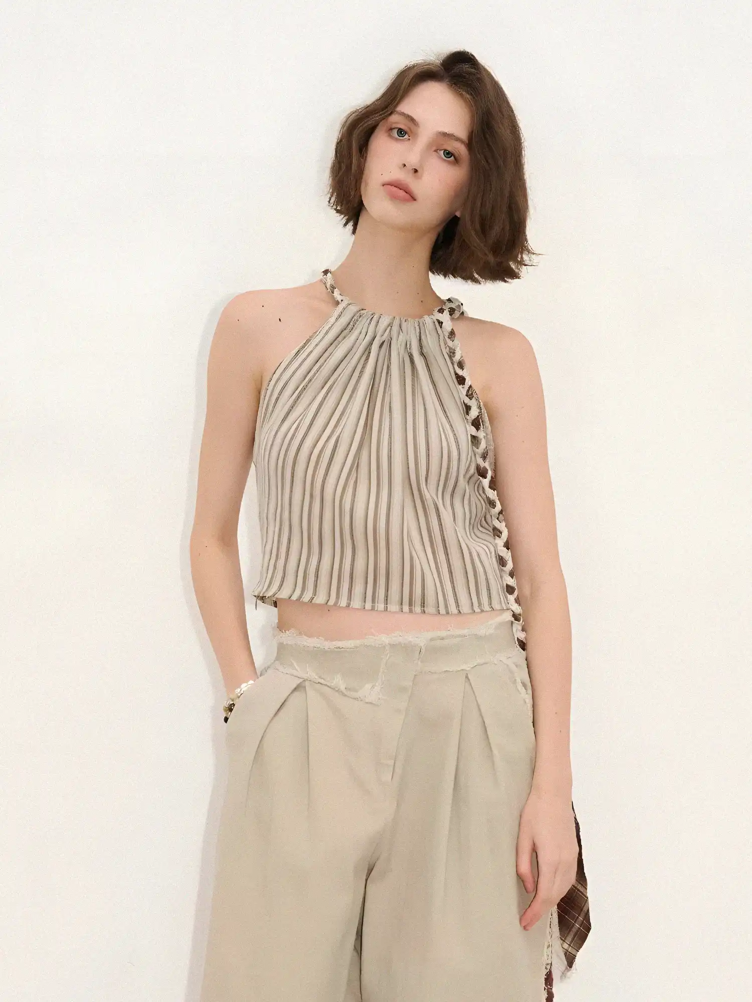 Striped Linen Halter Crop Top - Image 6
