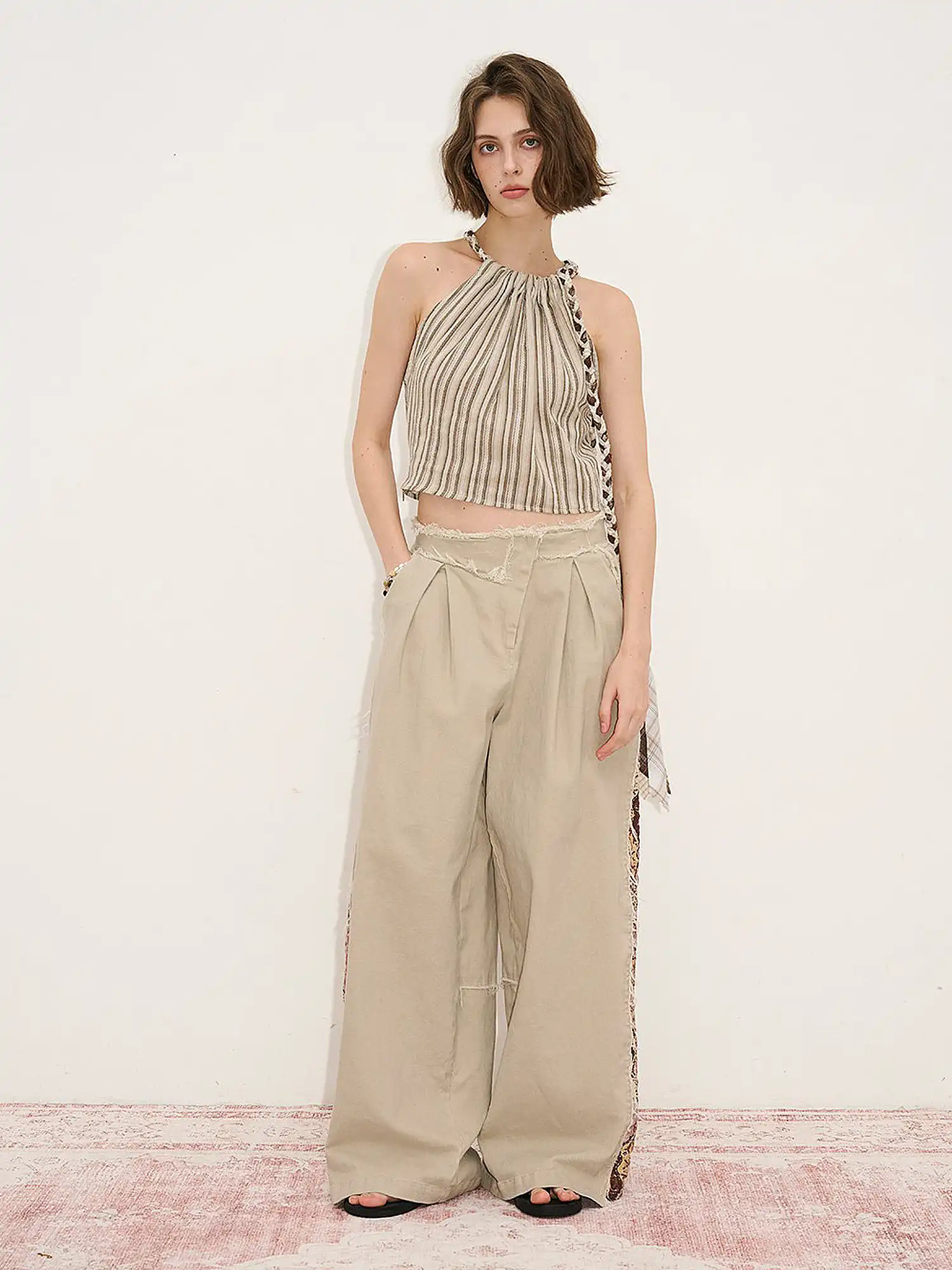 Striped Linen Halter Crop Top - Image 9