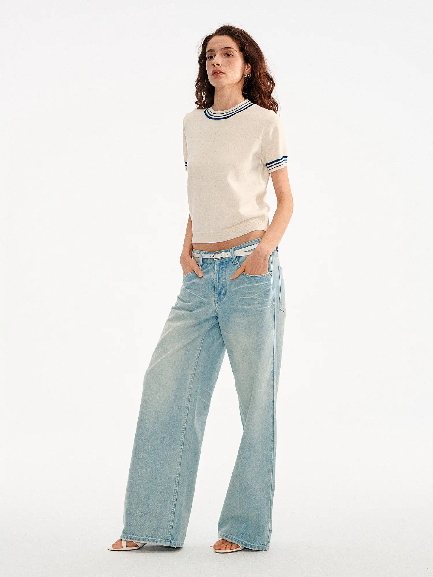 Striped Ribbed Trim Ribbed Knit Top - Image 6