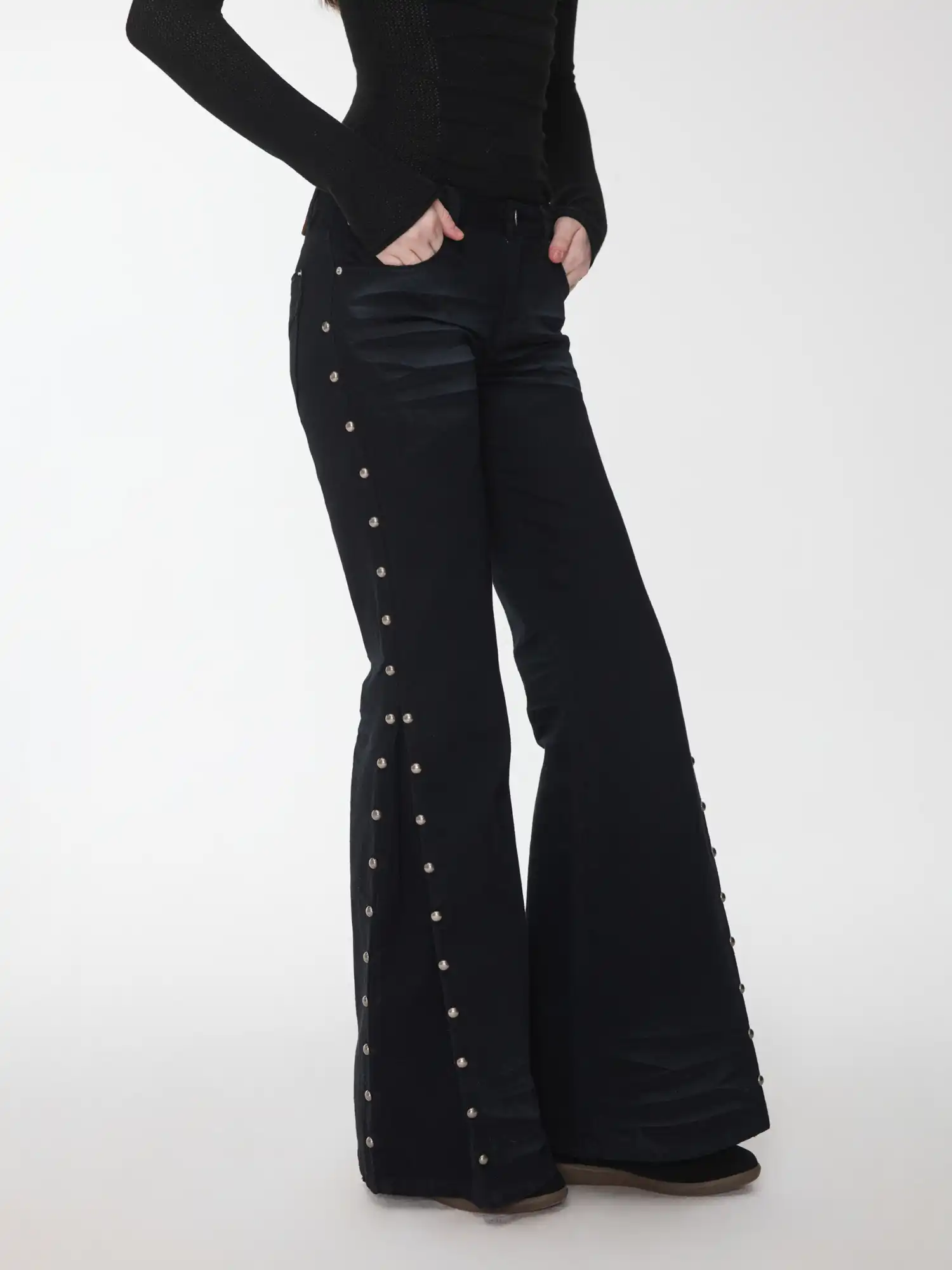Studded Washed Flare Jeans