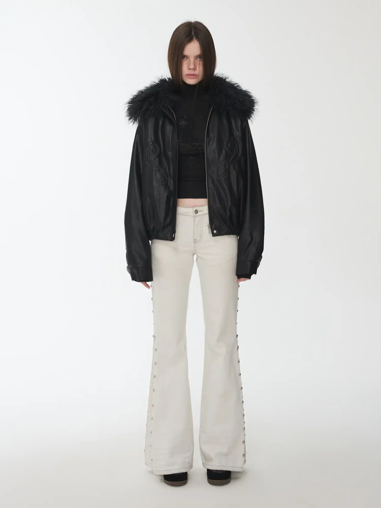 Studded Washed Flare Jeans - Image 11