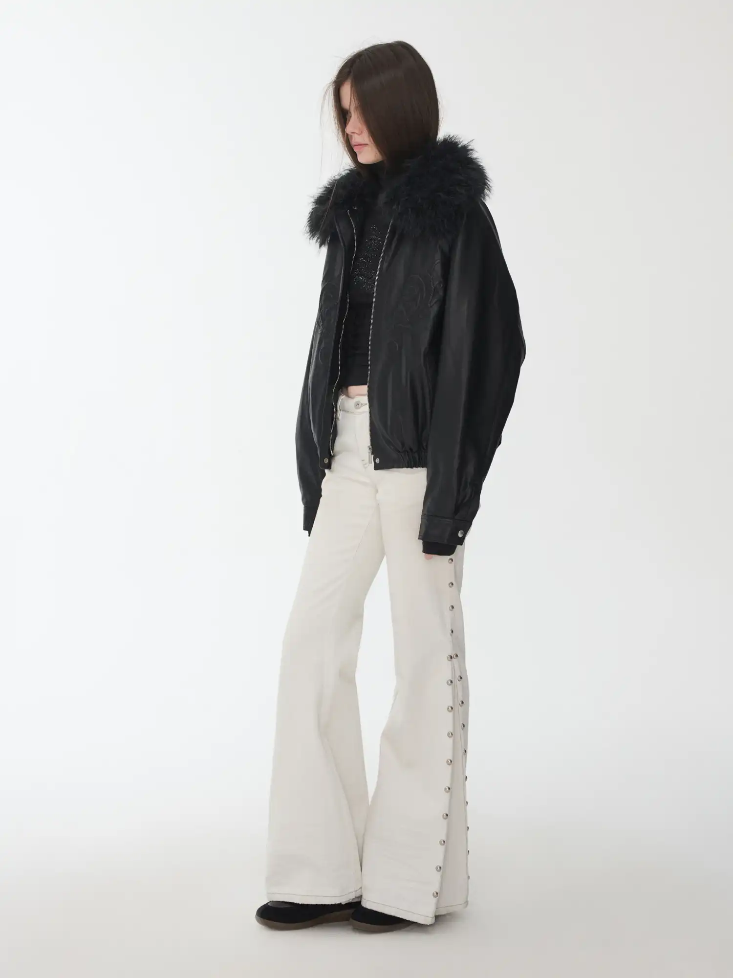 Studded Washed Flare Jeans - Image 12