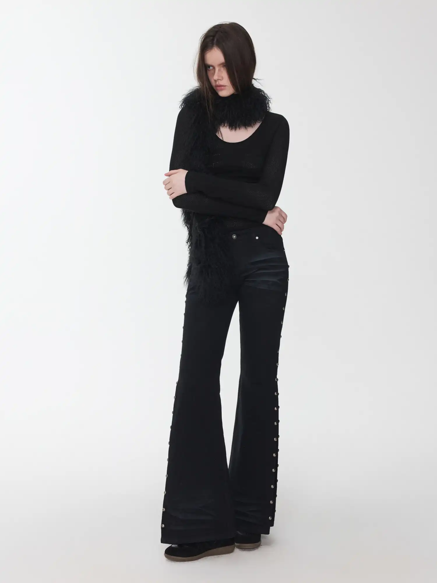 Studded Washed Flare Jeans - Image 3