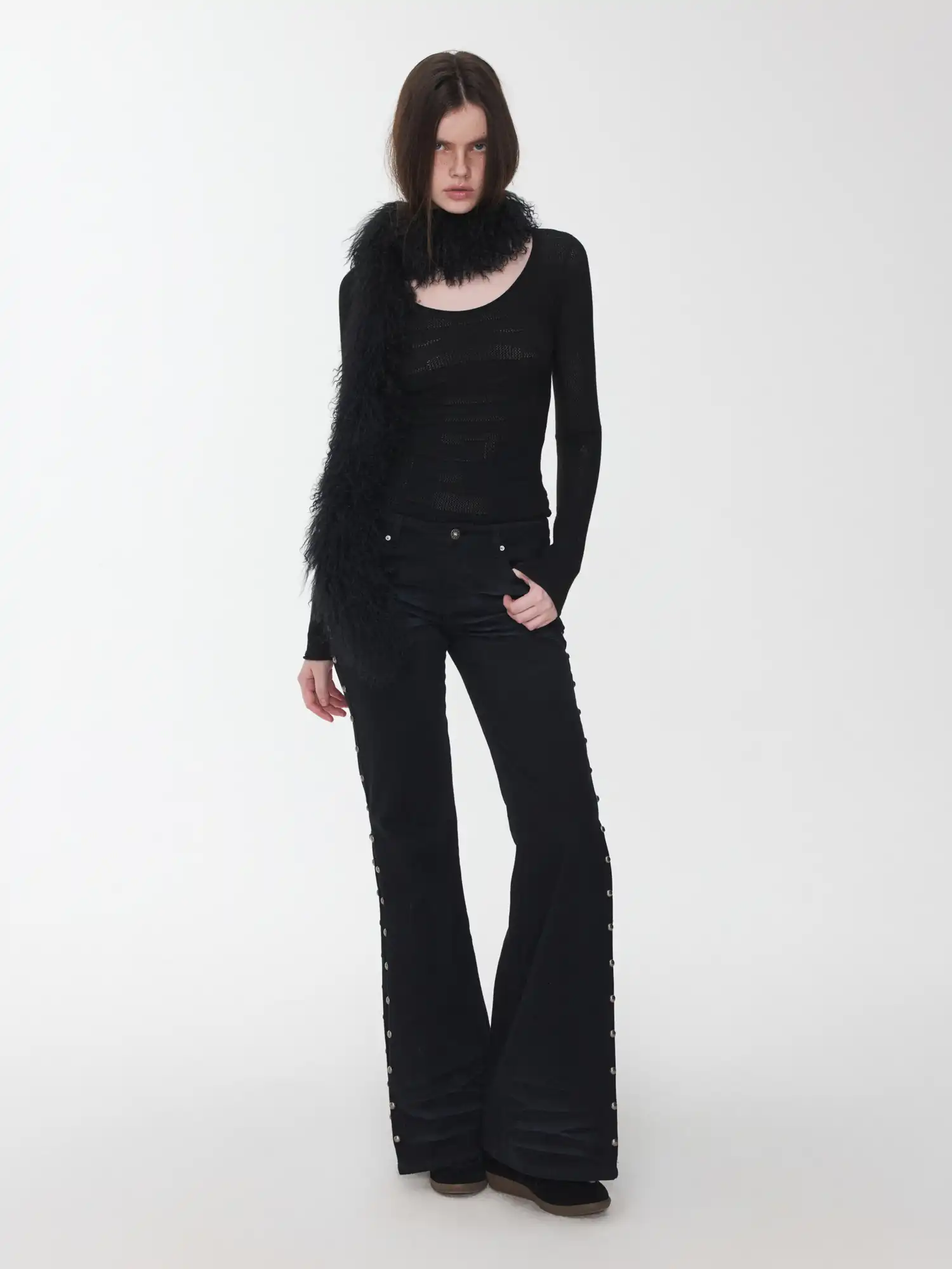 Studded Washed Flare Jeans - Image 4