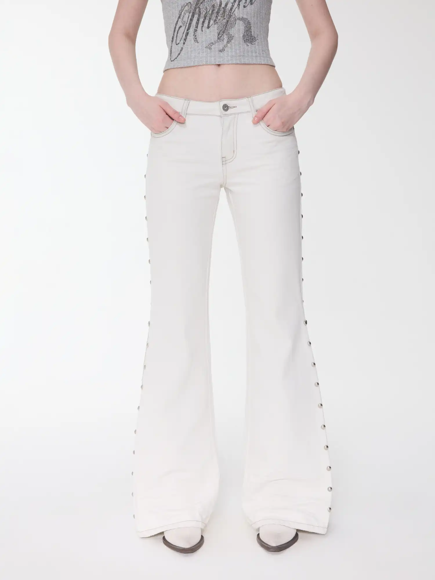 Studded Washed Flare Jeans - Image 7