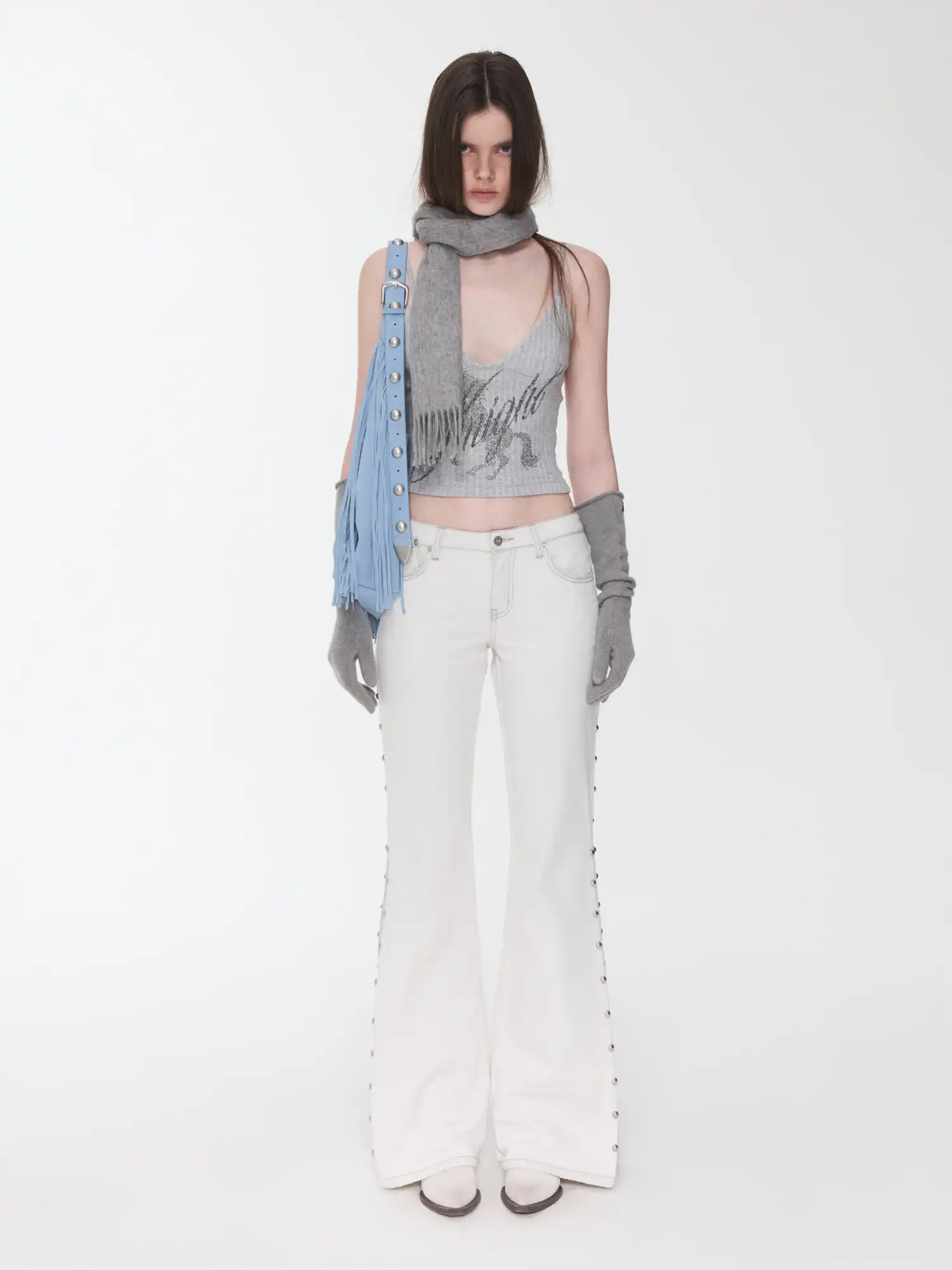 Studded Washed Flare Jeans - Image 9