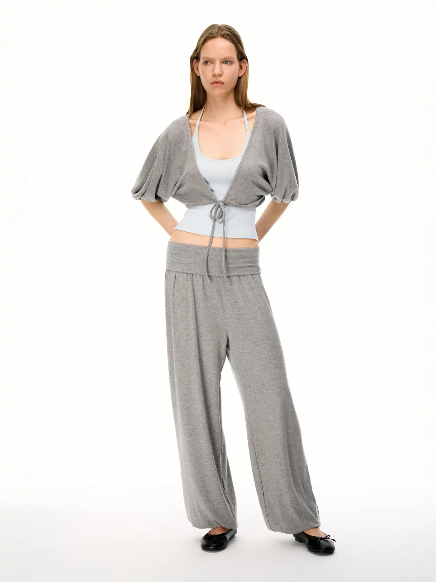Stylish Ballet Pilates Fold over Bubble Baggy Trousers - Image 11