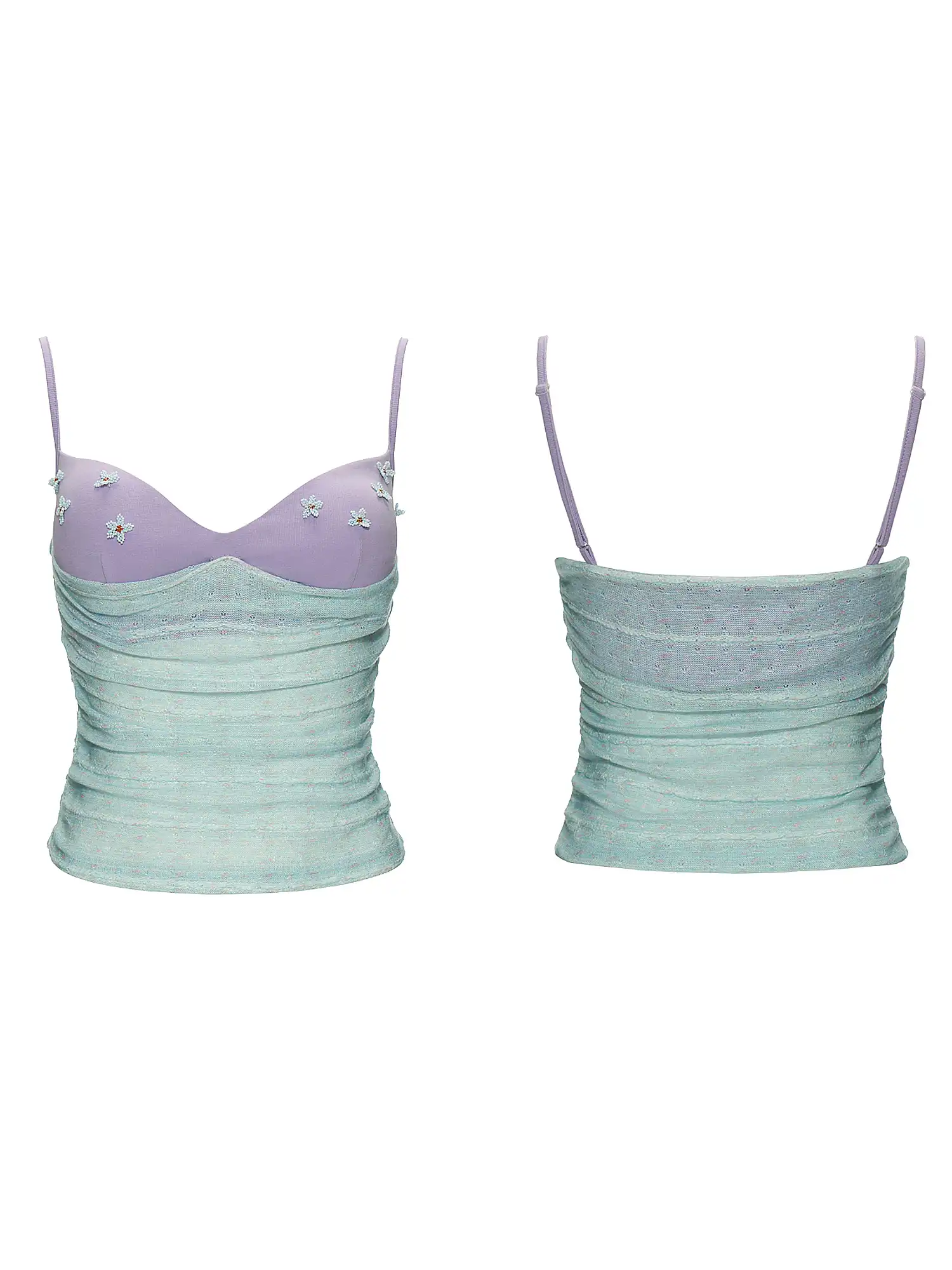 Sweetheart Neckline Colorblock Ruched Knit Tank Top - Image 4