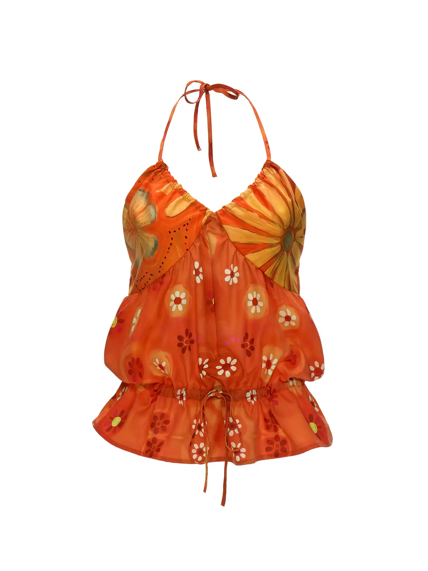 Tangerine Orange Floral Babydoll Halter Top - Image 4
