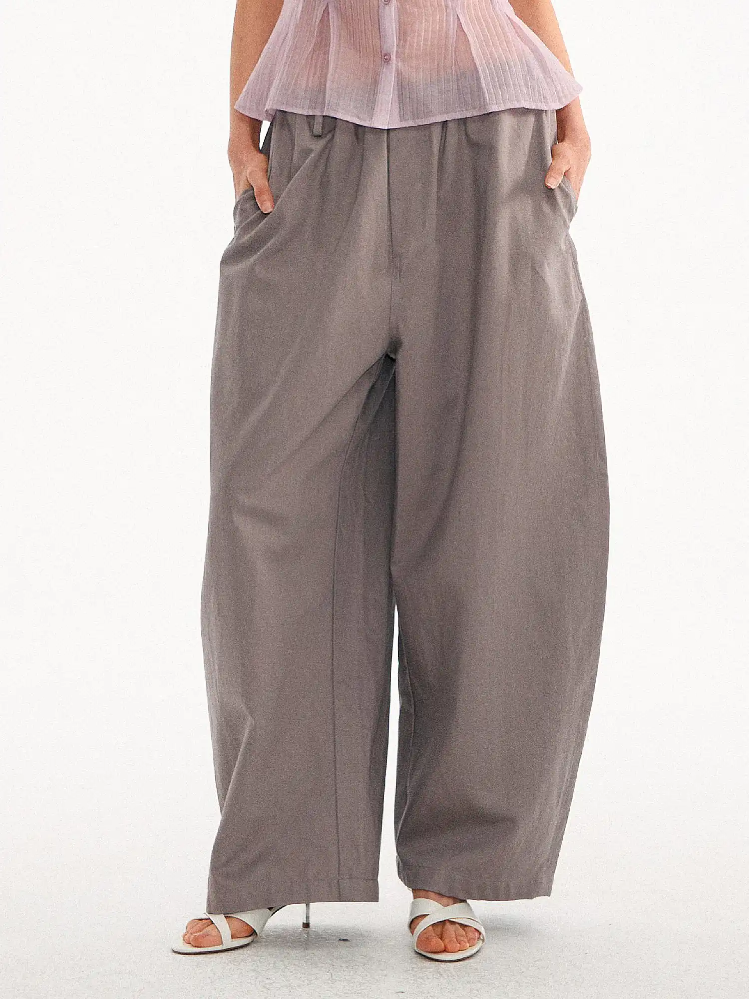 Tencel-Cotton Pleated Barrel Pants