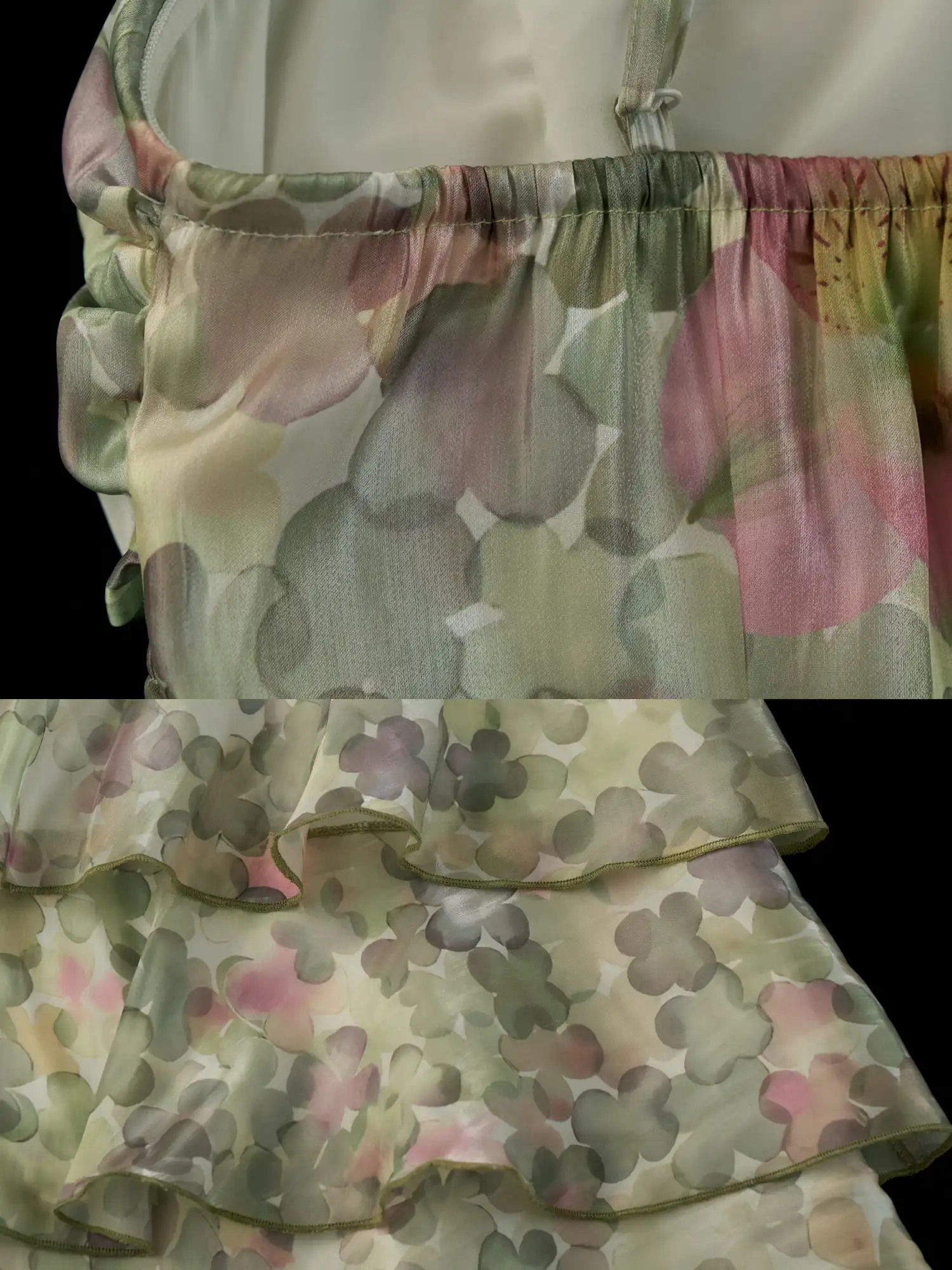 Tiered Ruffle Green Watercolor Floral Maxi Dress - Image 7