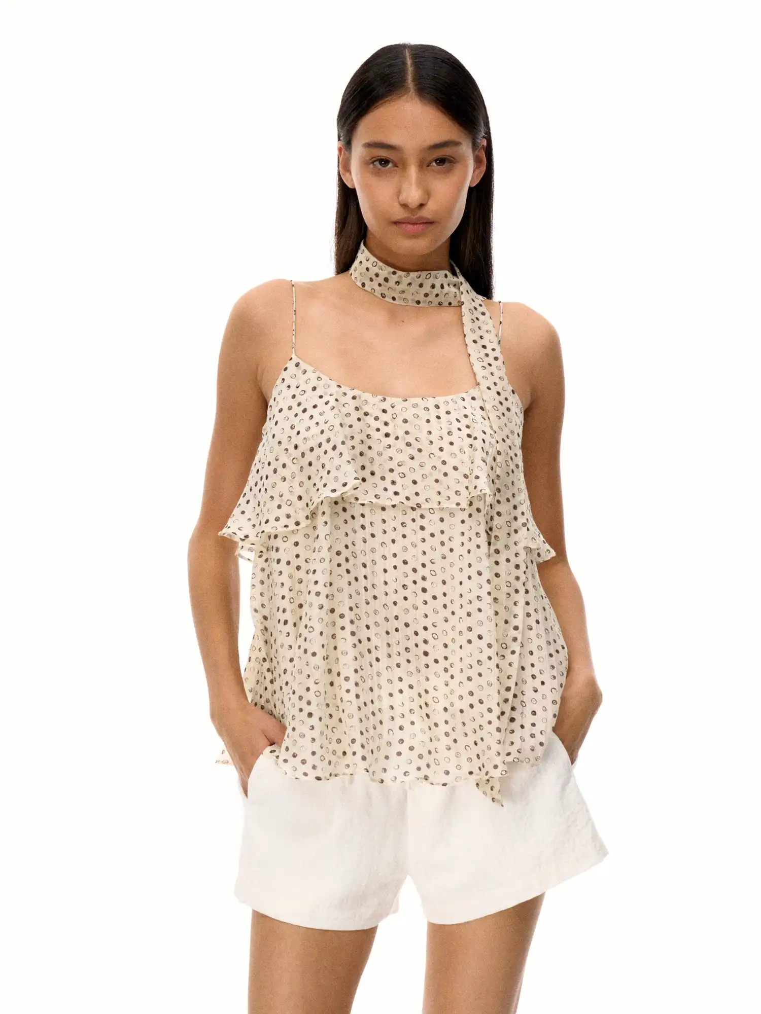 Tiered Ruffle Polka Dot Babydoll Tank Top