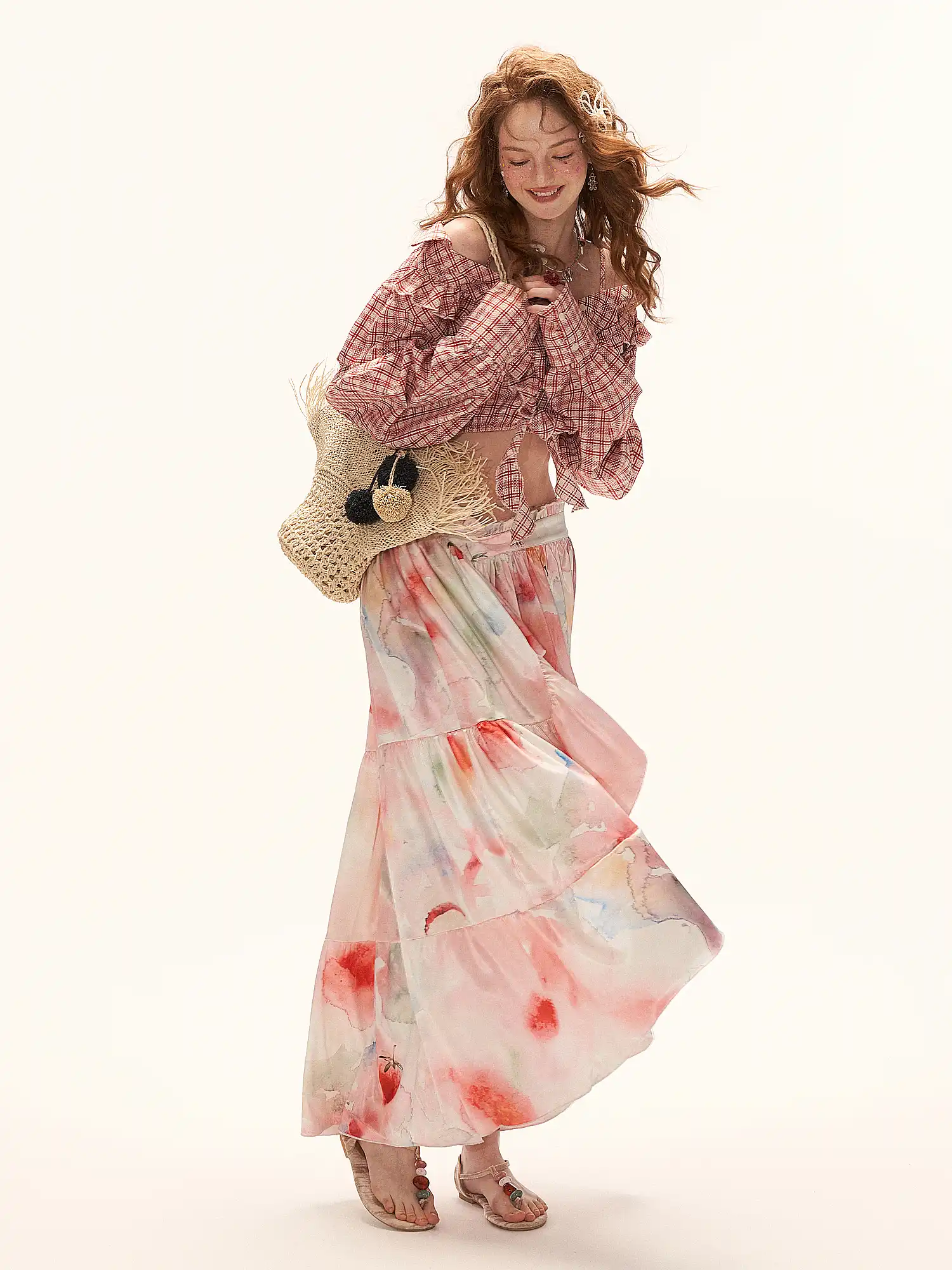 Y2K Fruity Tiered Ruffle Satin Wrap Skirt - Image 6