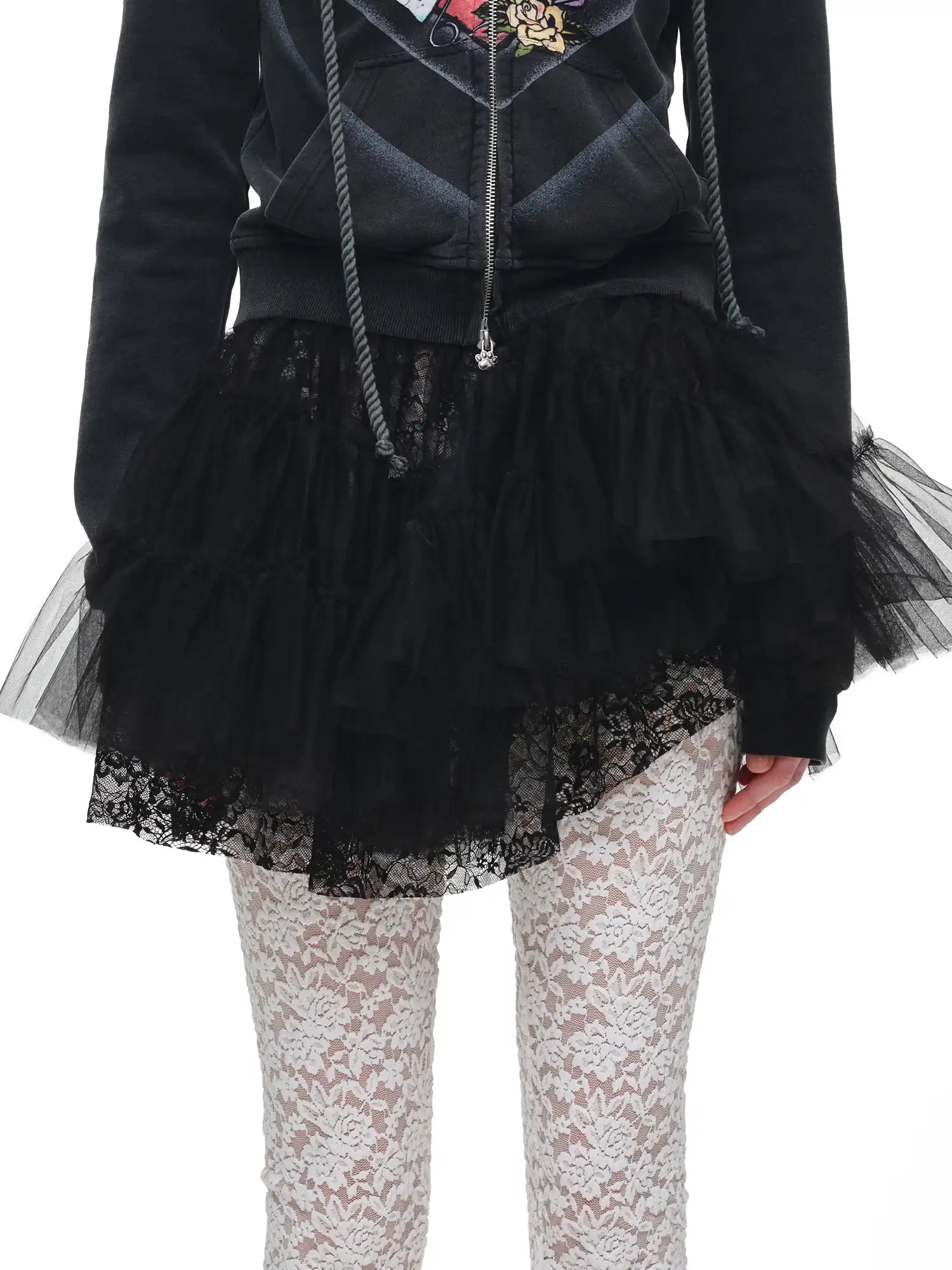 Tiered Tulle Lace Ruffle Mini Skirt