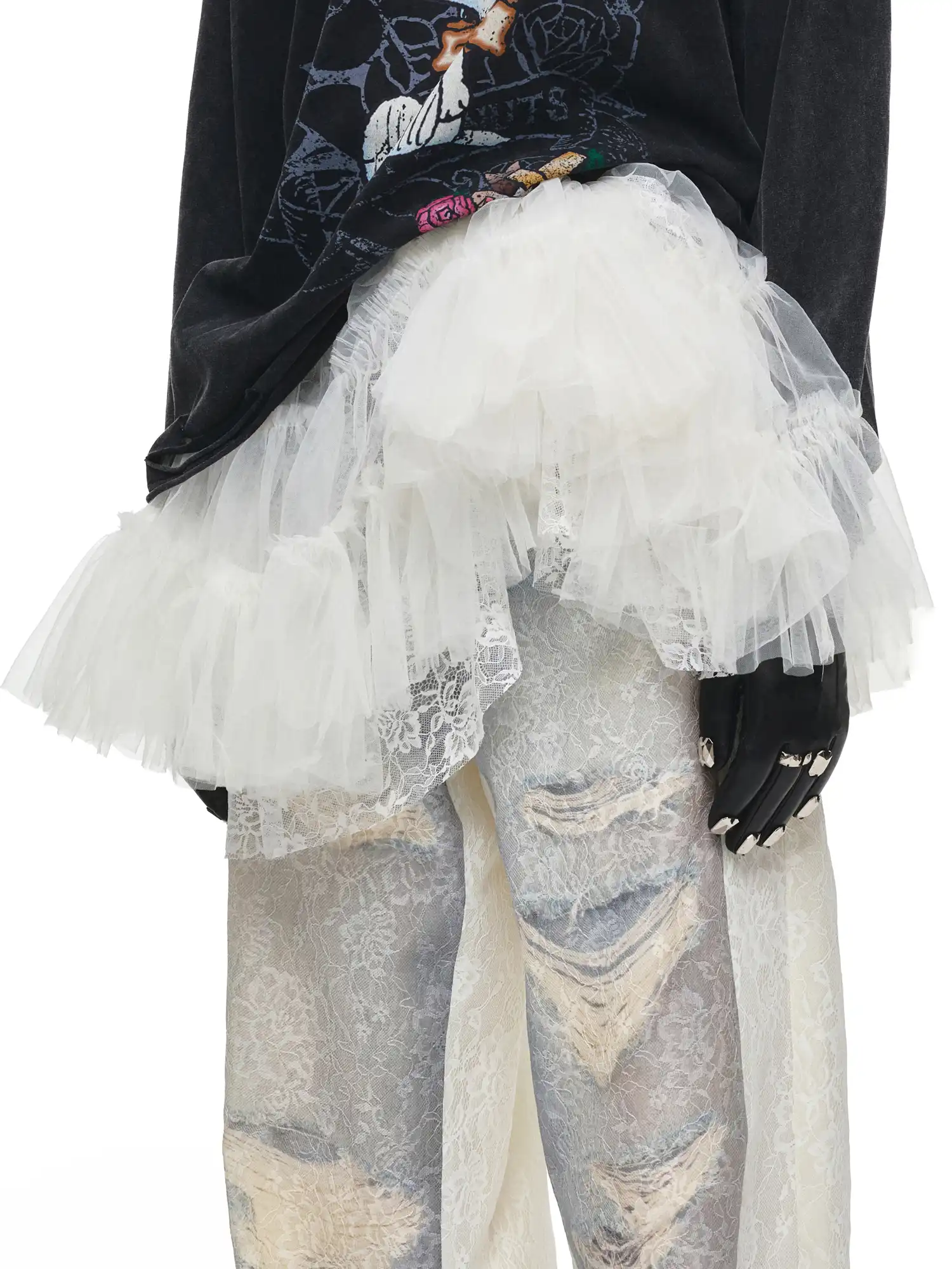 Tiered Tulle Lace Ruffle Mini Skirt - Image 7