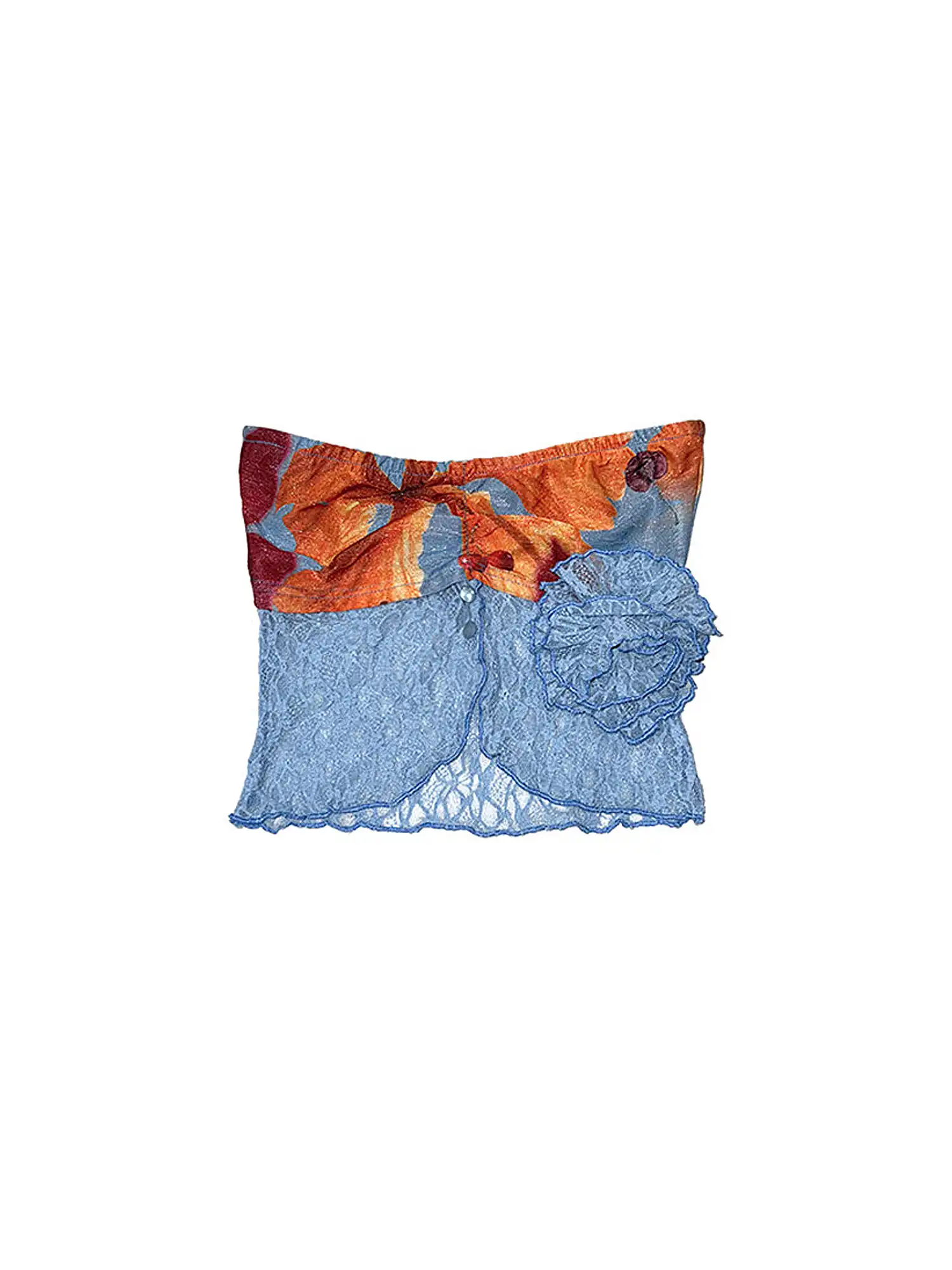 Tropical Floral Print Babydoll Tube Top - Image 3