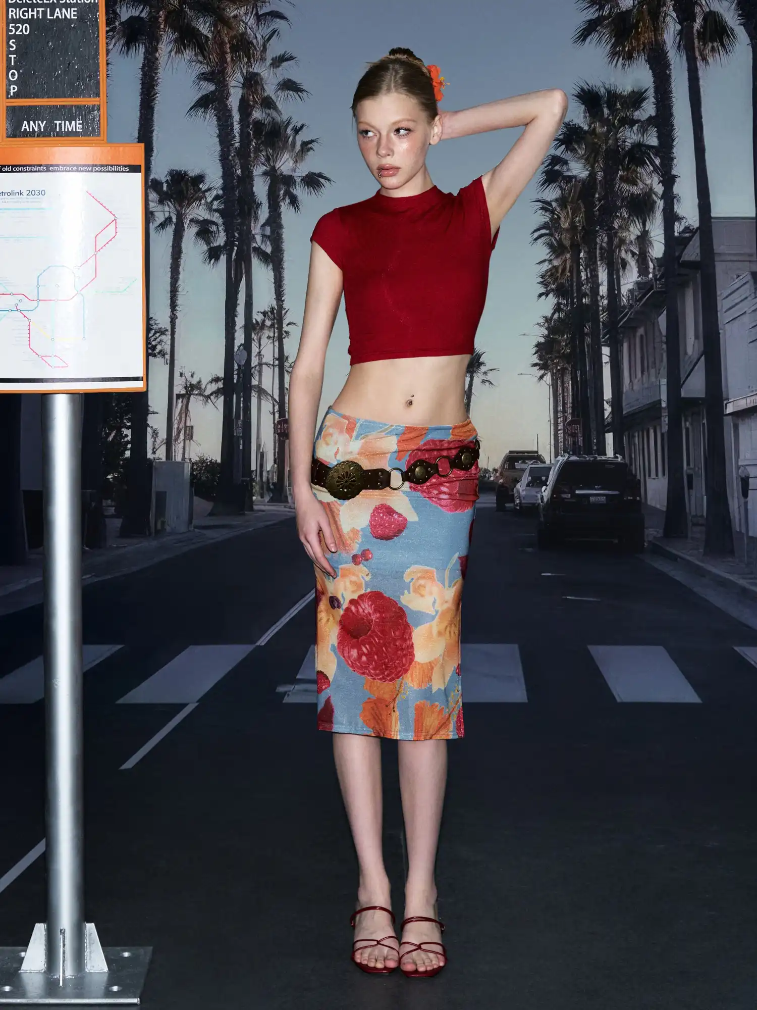 Tropical Fruit Print Side Slit Midi Skirt - Image 6