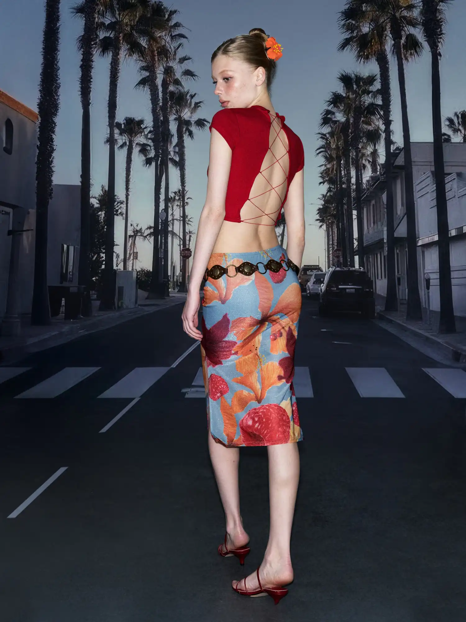 Tropical Fruit Print Side Slit Midi Skirt - Image 8