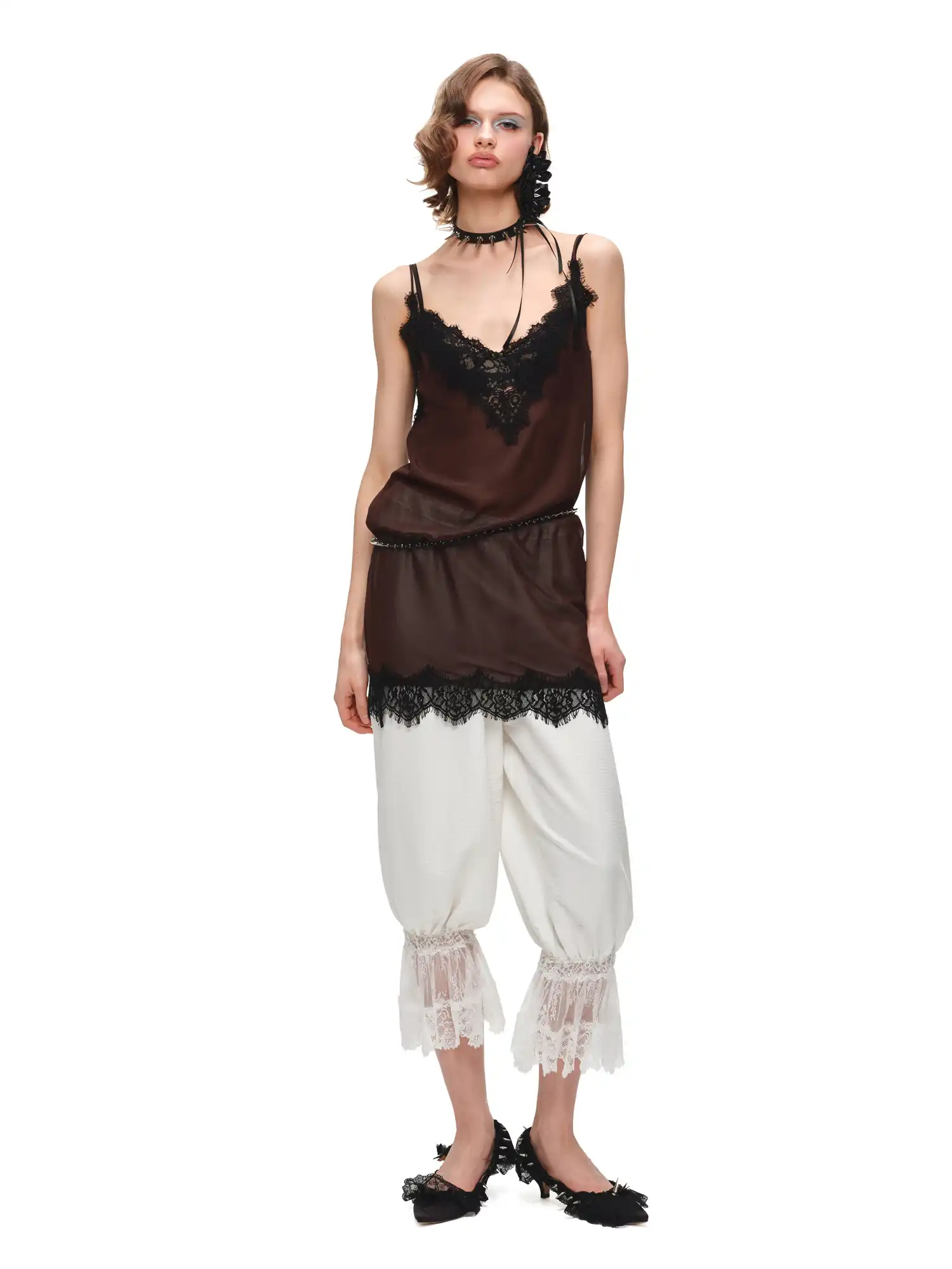 Two Piece Lace Trim Satin Midi Slip Dress - Image 11