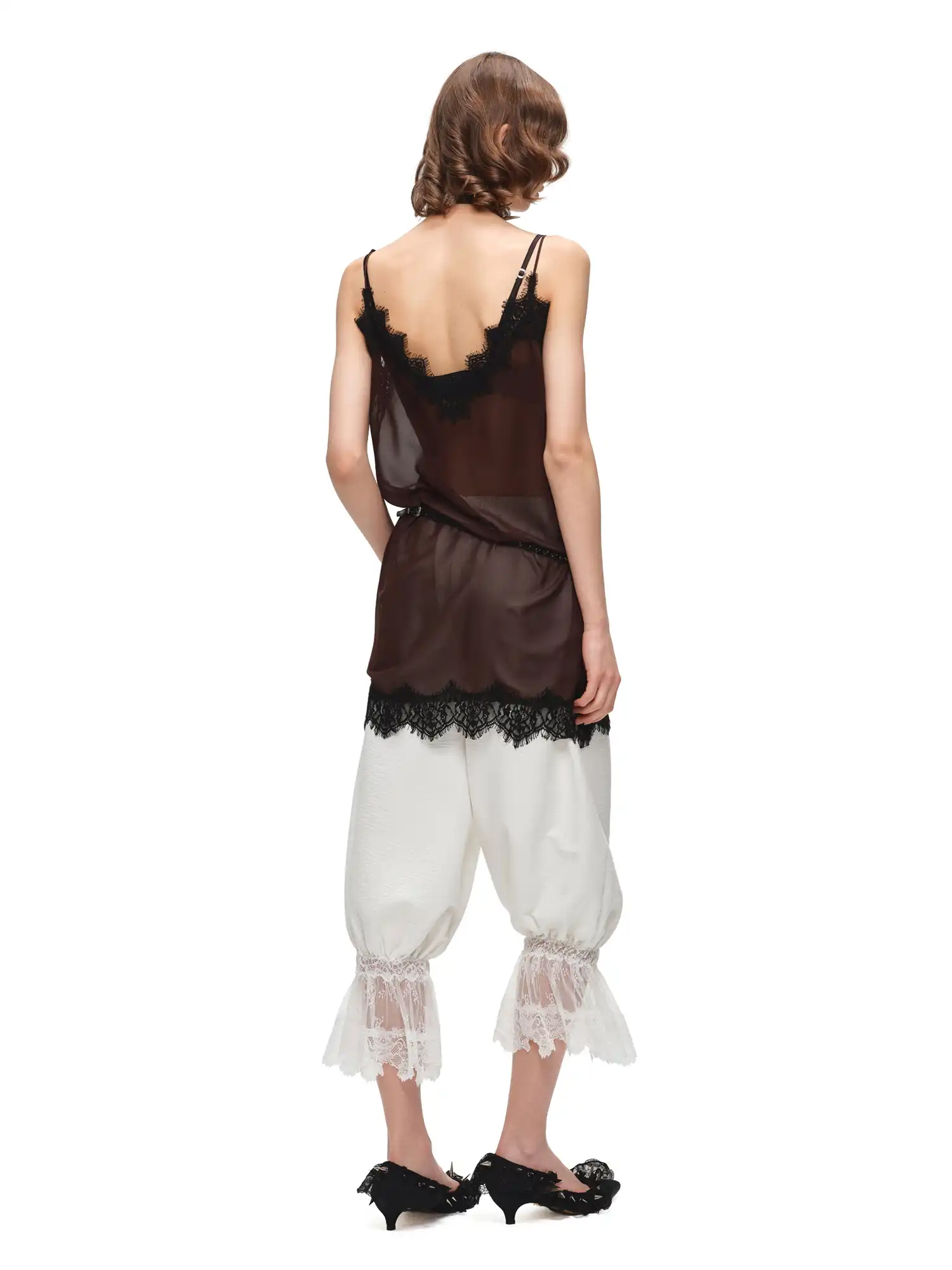 Two Piece Lace Trim Satin Midi Slip Dress - Image 12