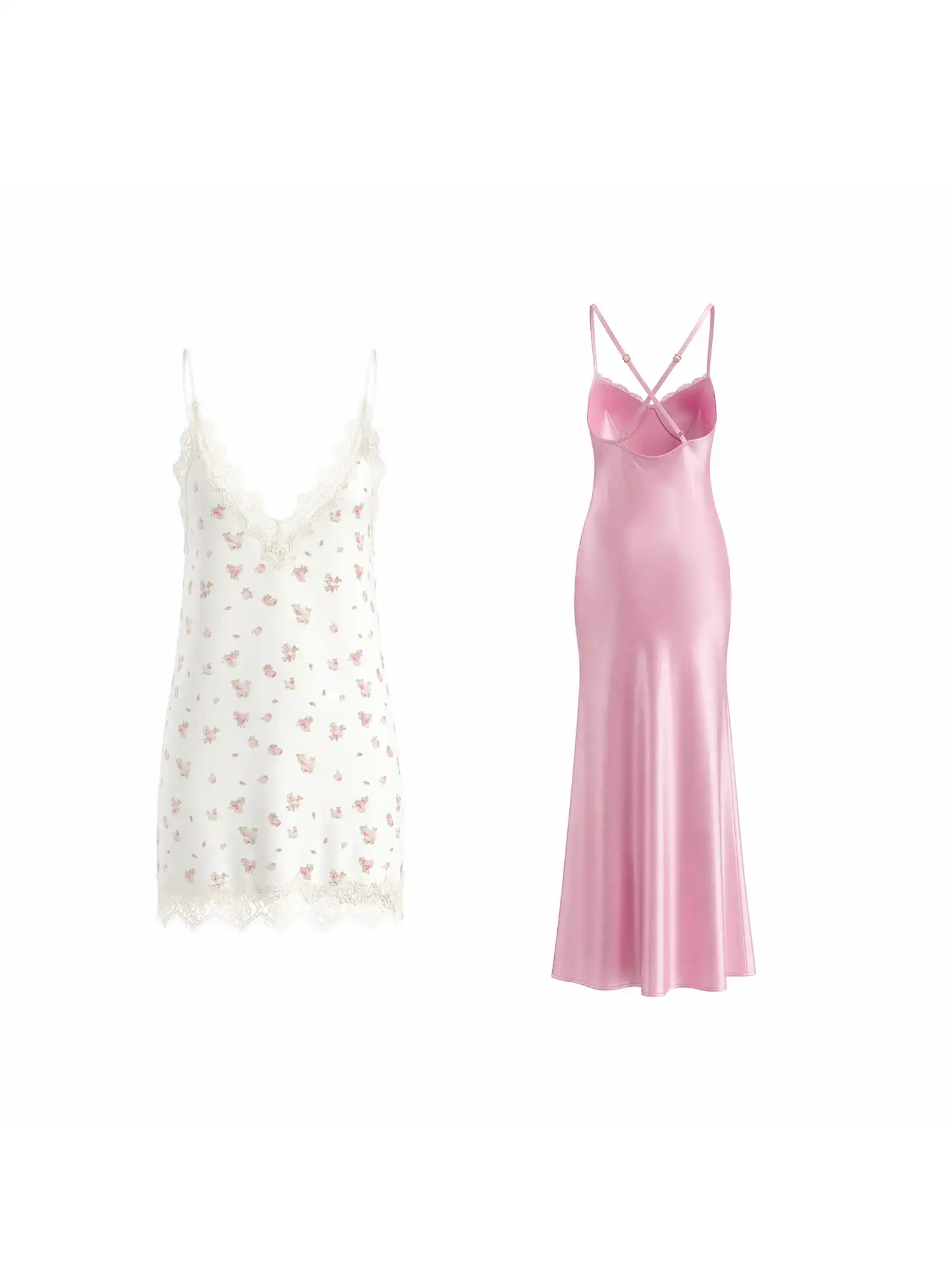 Two Piece Lace Trim Satin Midi Slip Dress - Image 2