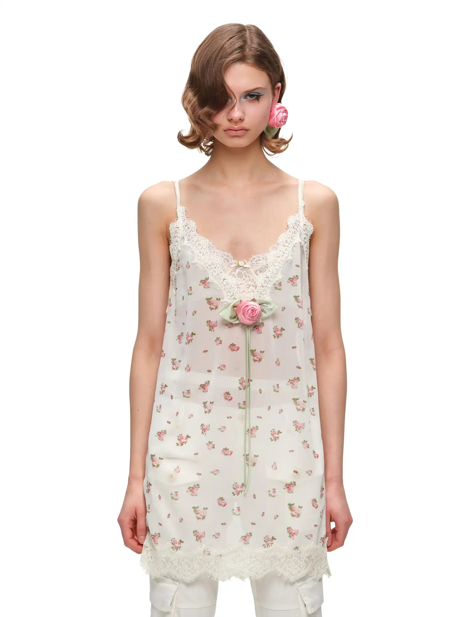 Two Piece Lace Trim Satin Midi Slip Dress - Image 4