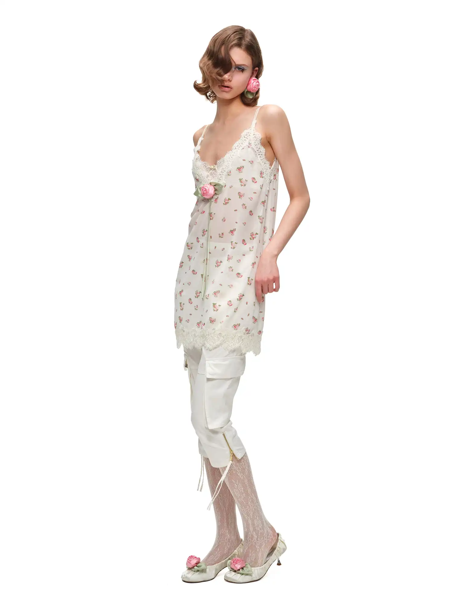 Two Piece Lace Trim Satin Midi Slip Dress - Image 6
