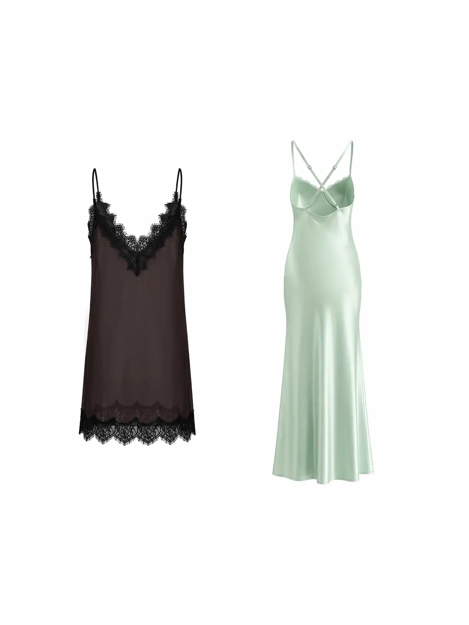 Two Piece Lace Trim Satin Midi Slip Dress - Image 8
