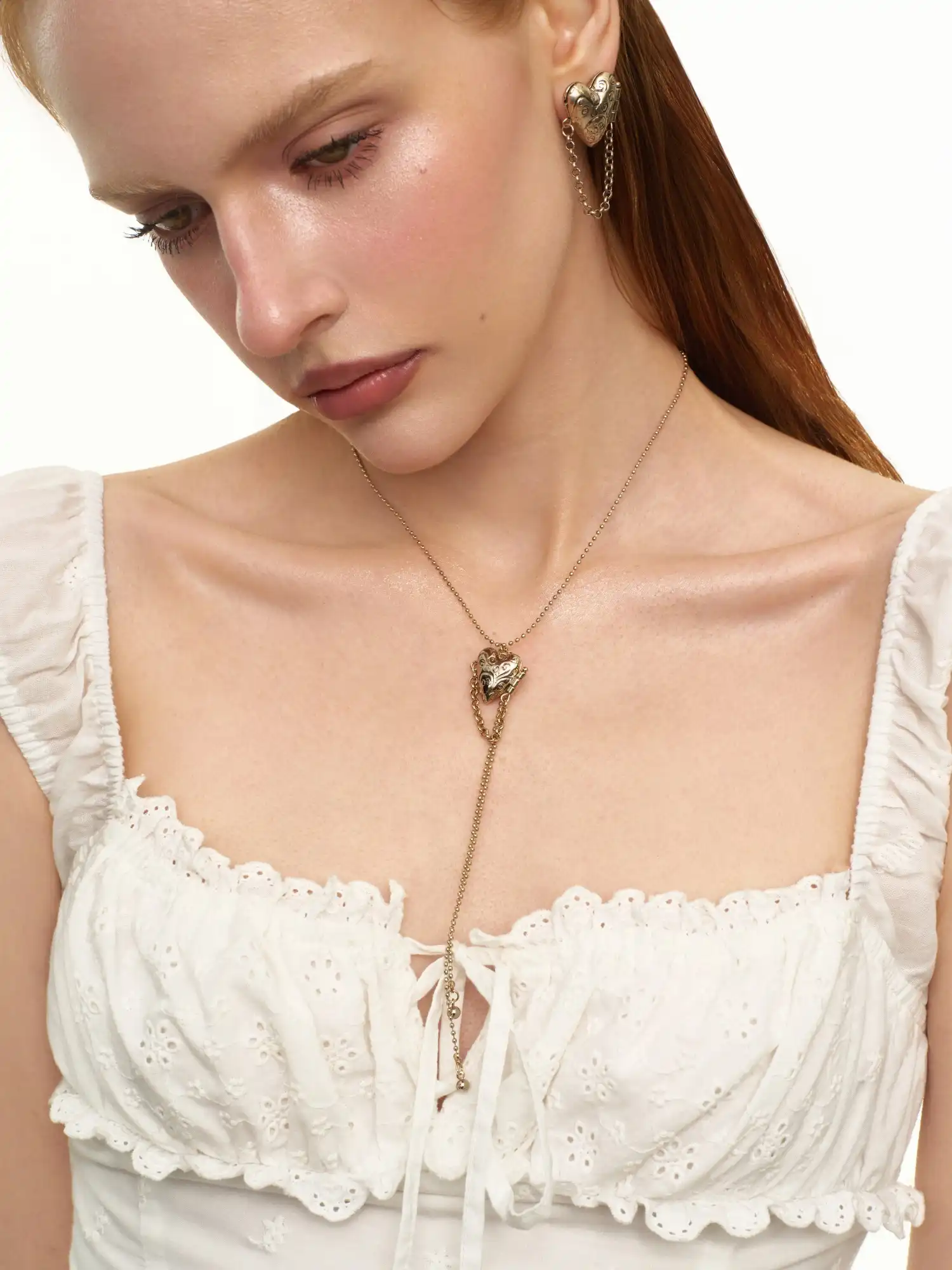 Victorian Scrollwork Heart Locket Lariat Necklace - Image 3
