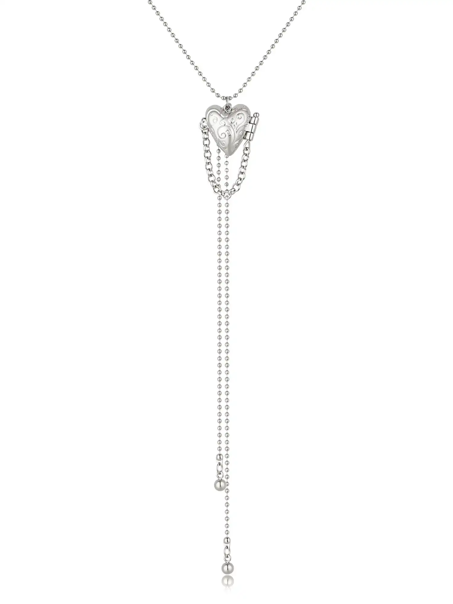 Victorian Scrollwork Heart Locket Lariat Necklace - Image 7