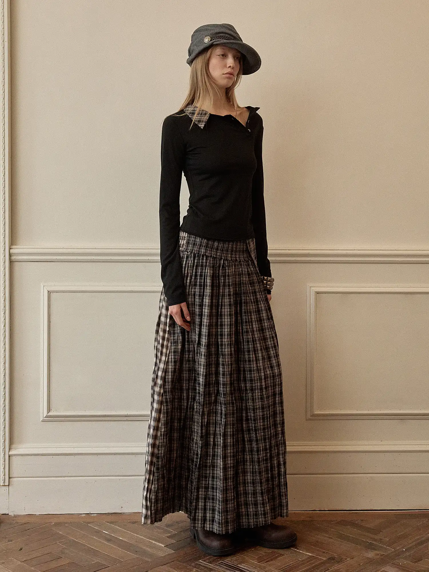 Vintage Deconstructed Plaid Panel Ruffle Maxi Skirt - Image 4