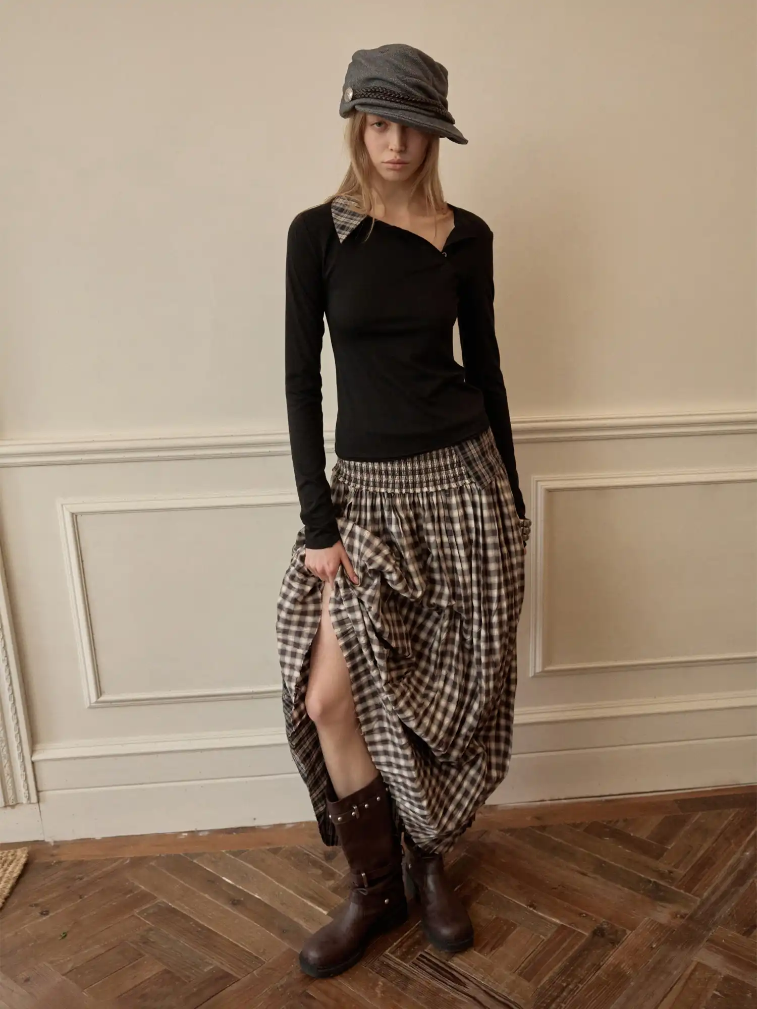 Vintage Deconstructed Plaid Panel Ruffle Maxi Skirt - Image 5