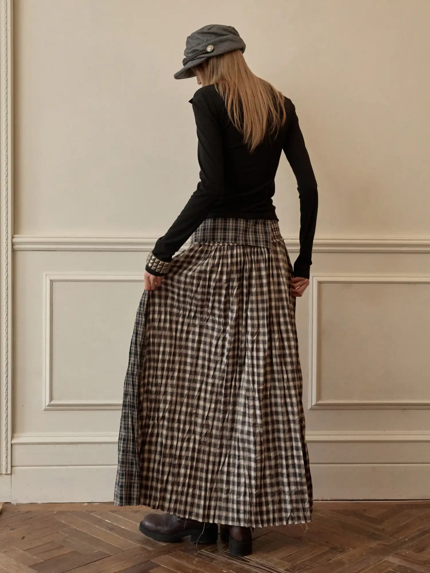 Vintage Deconstructed Plaid Panel Ruffle Maxi Skirt - Image 6