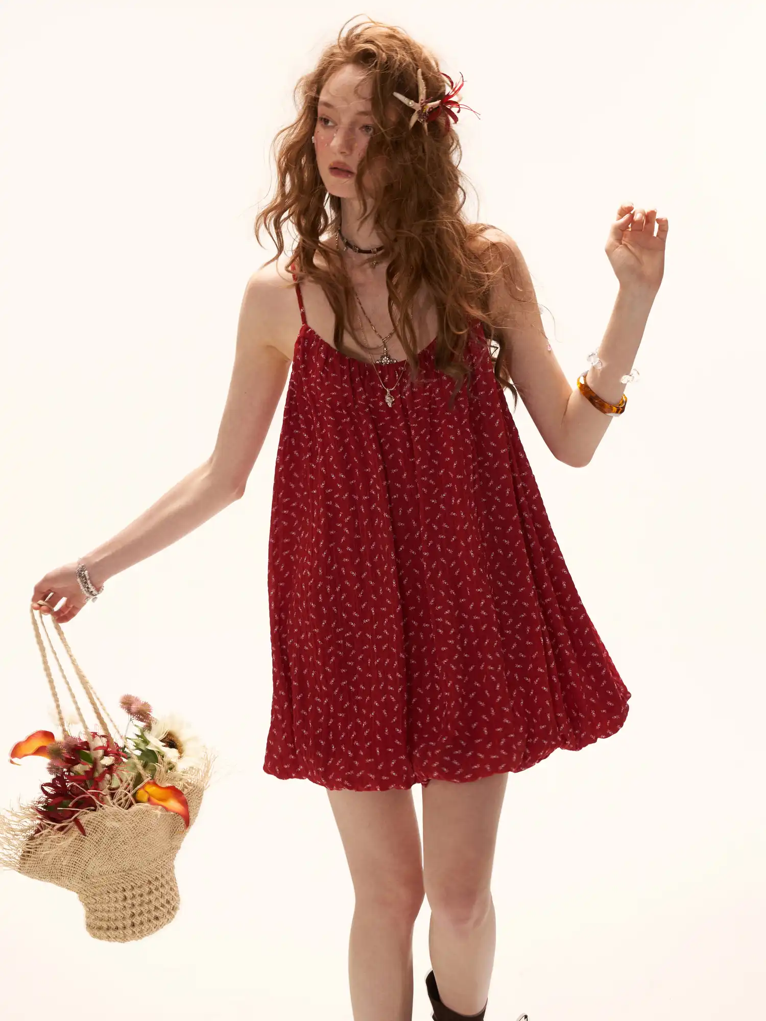Textured Floral Babydoll Mini Dress - Image 3