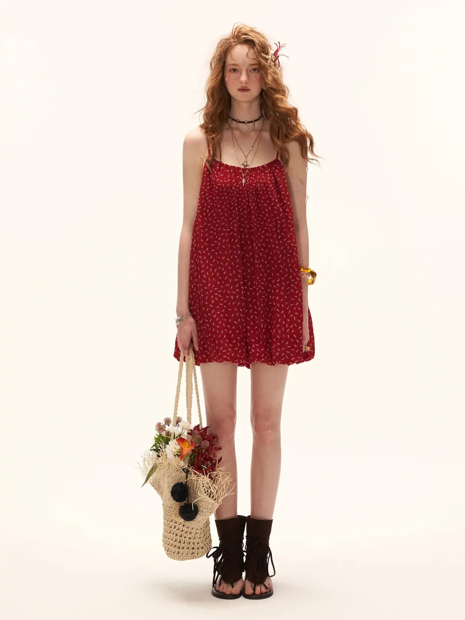 Textured Floral Babydoll Mini Dress - Image 5