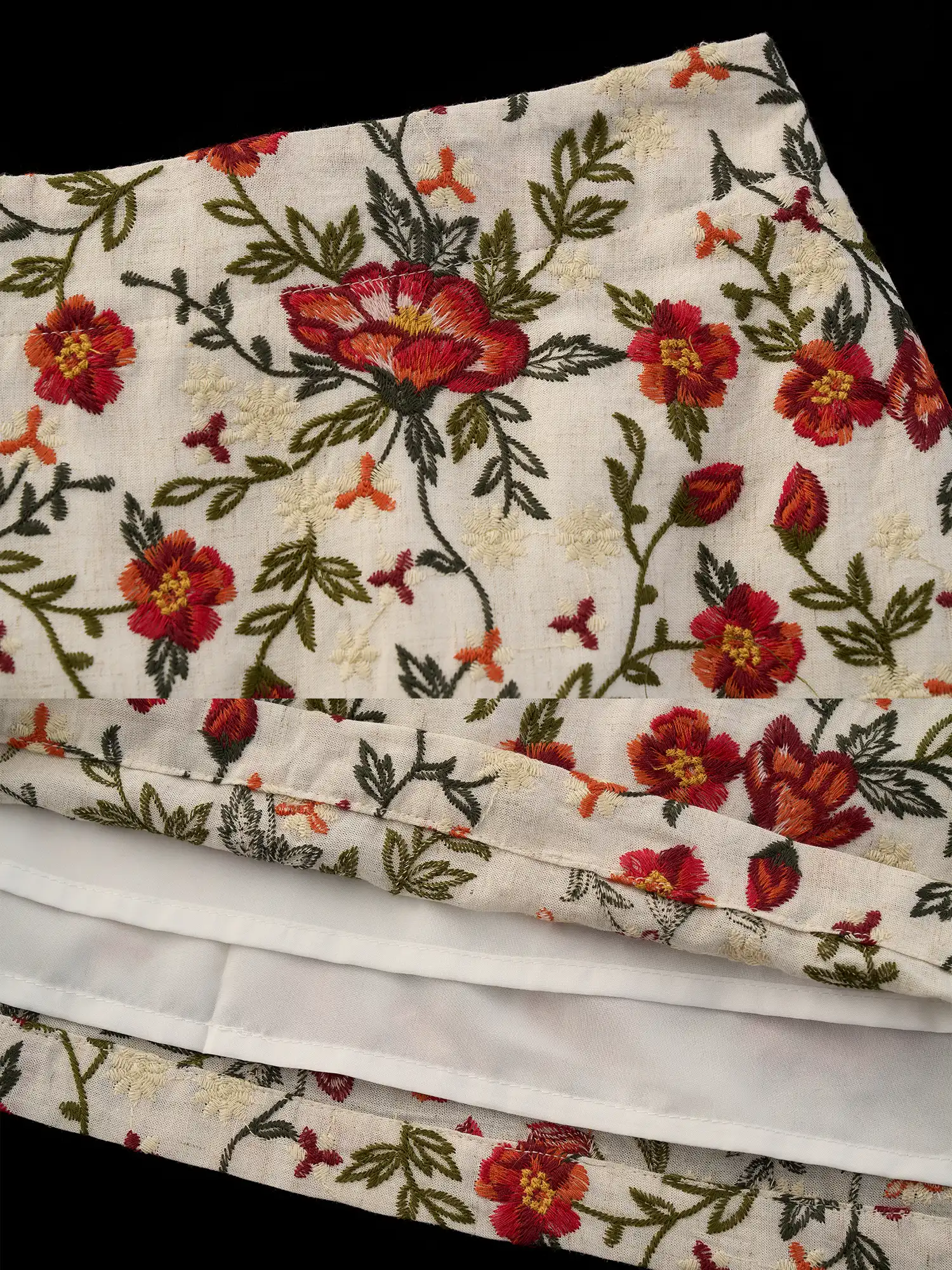 Vintage Floral Embroidered A-Line Midi Skirt - Image 8