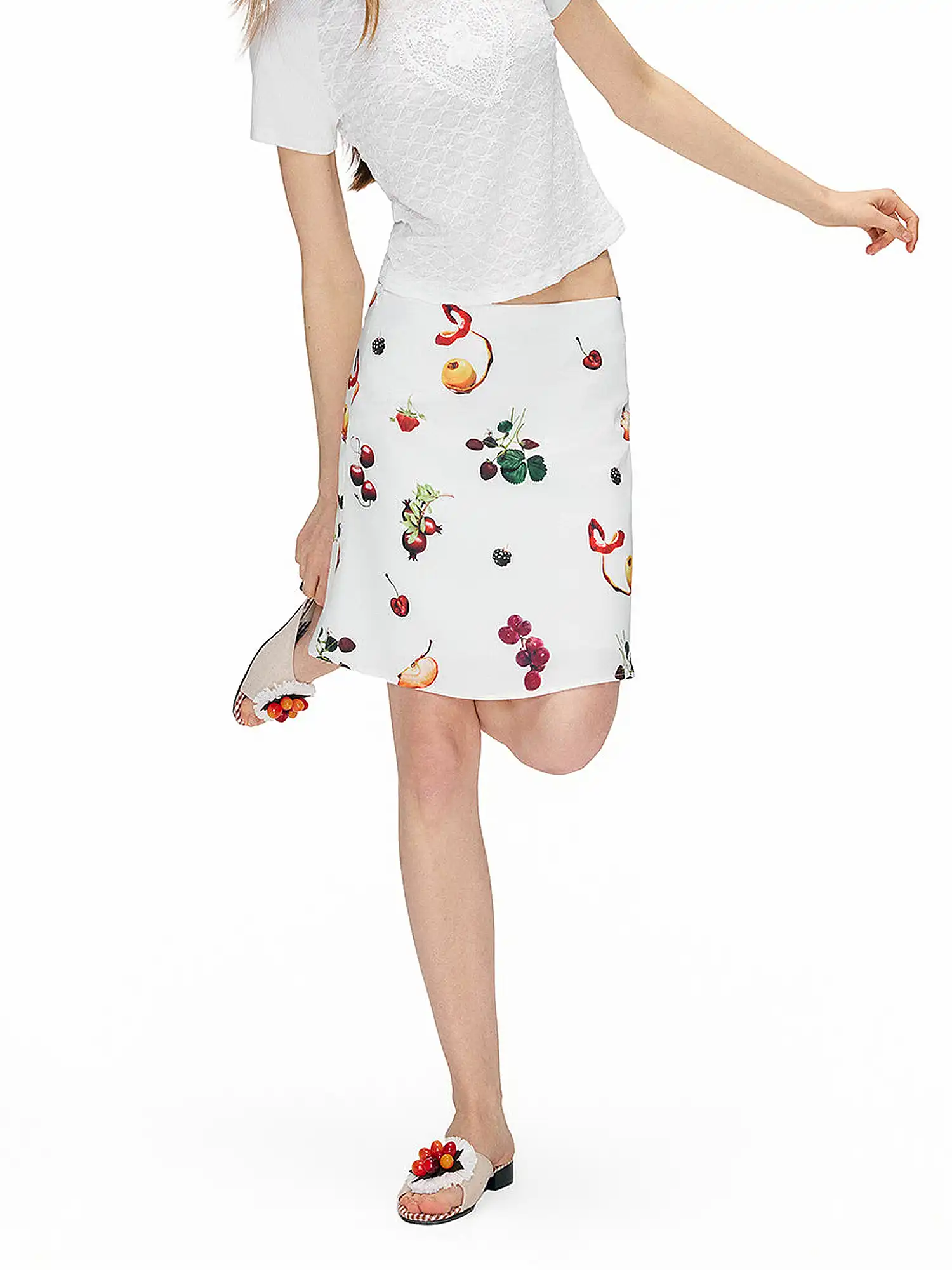 Vintage Fruit Print A-Line Mini Skirt