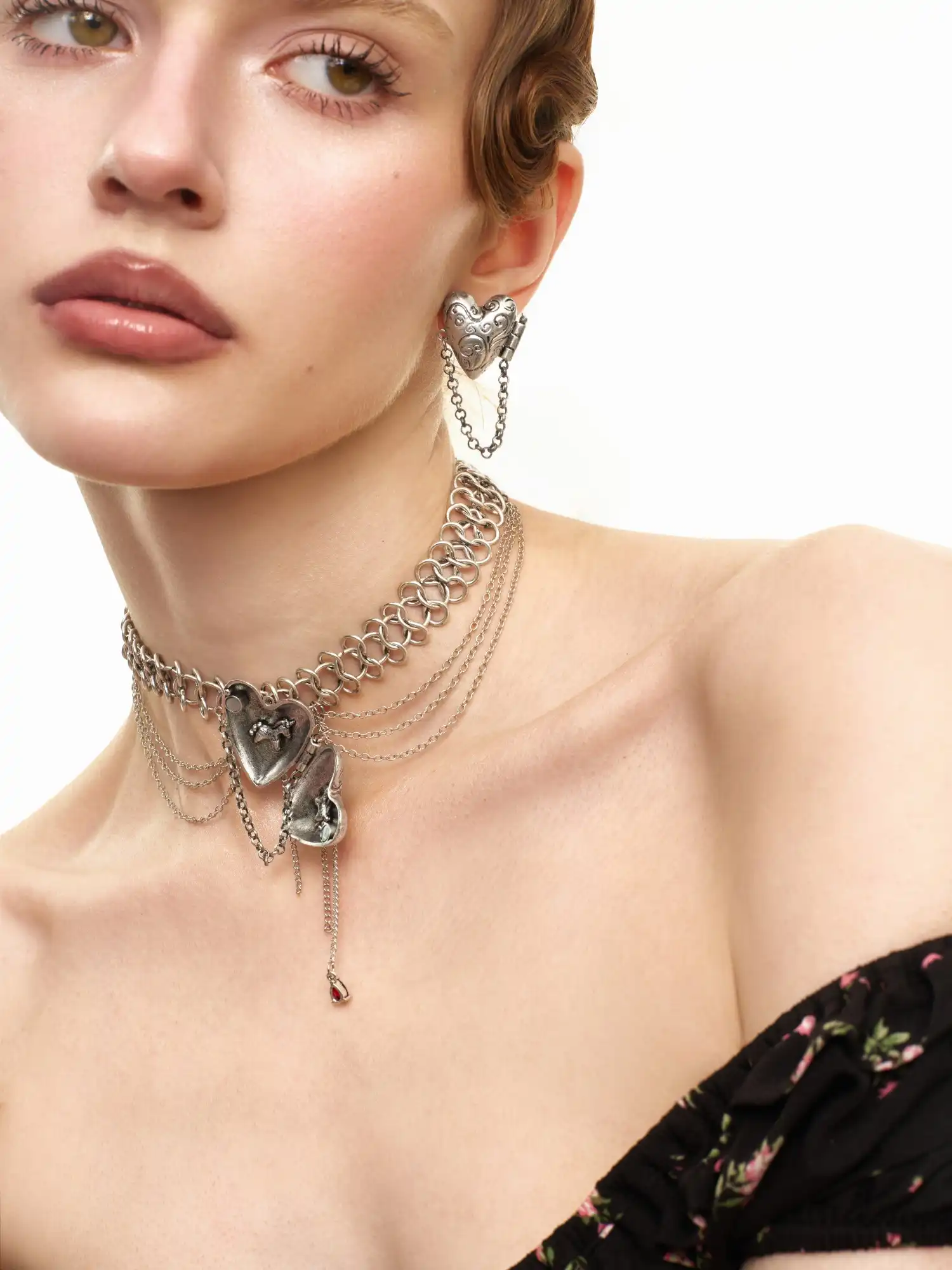 Vintage Heart Chainmail Layered Chain Choker