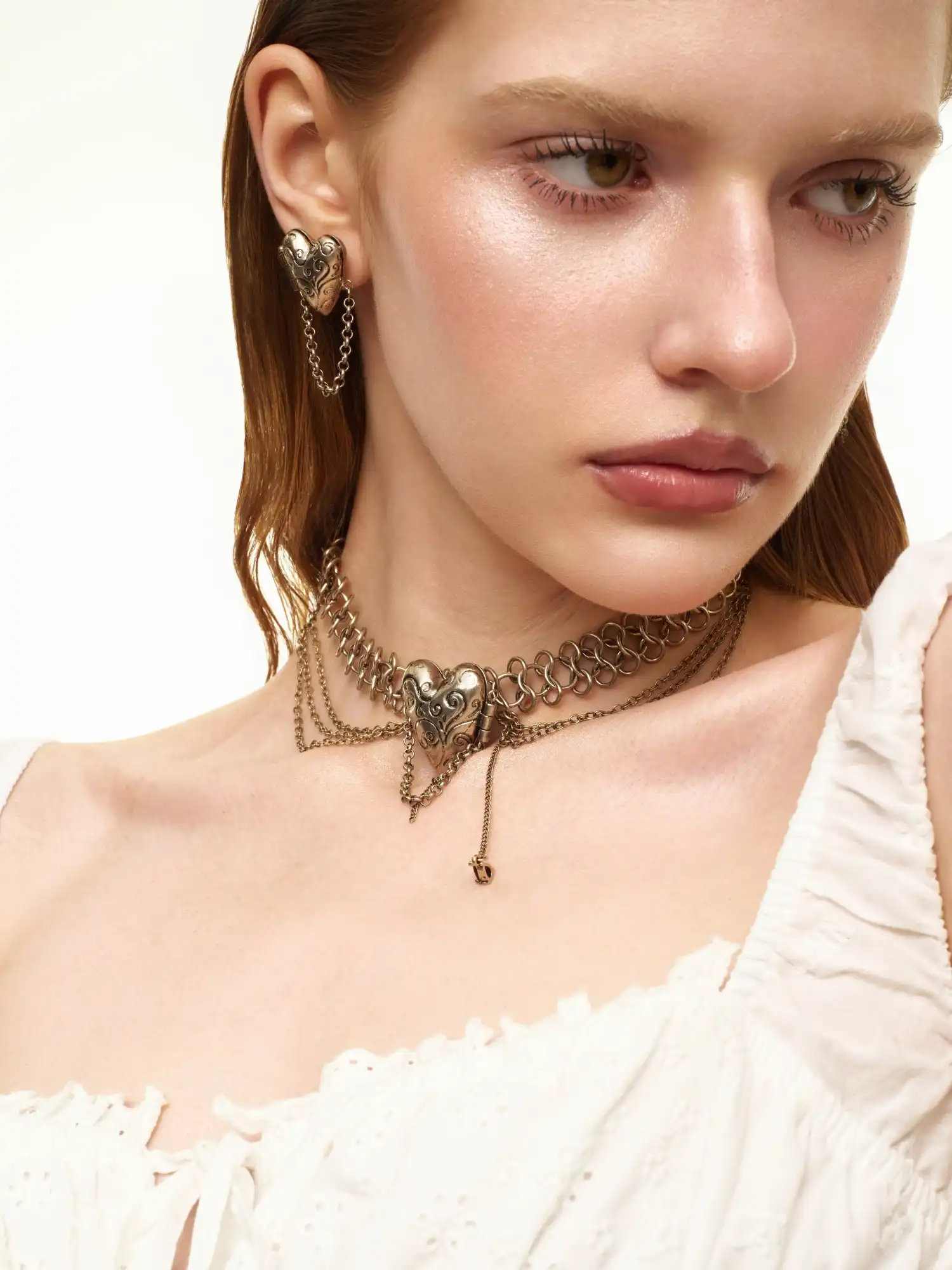 Vintage Heart Chainmail Layered Chain Choker - Image 3
