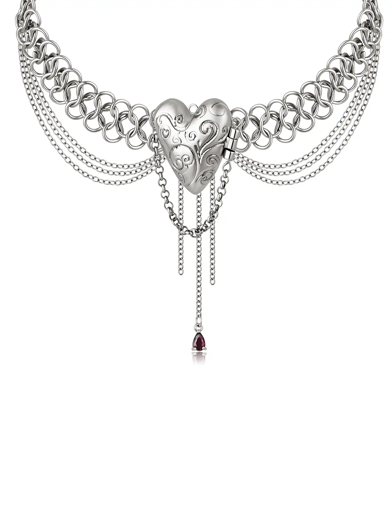 Vintage Heart Chainmail Layered Chain Choker - Image 7