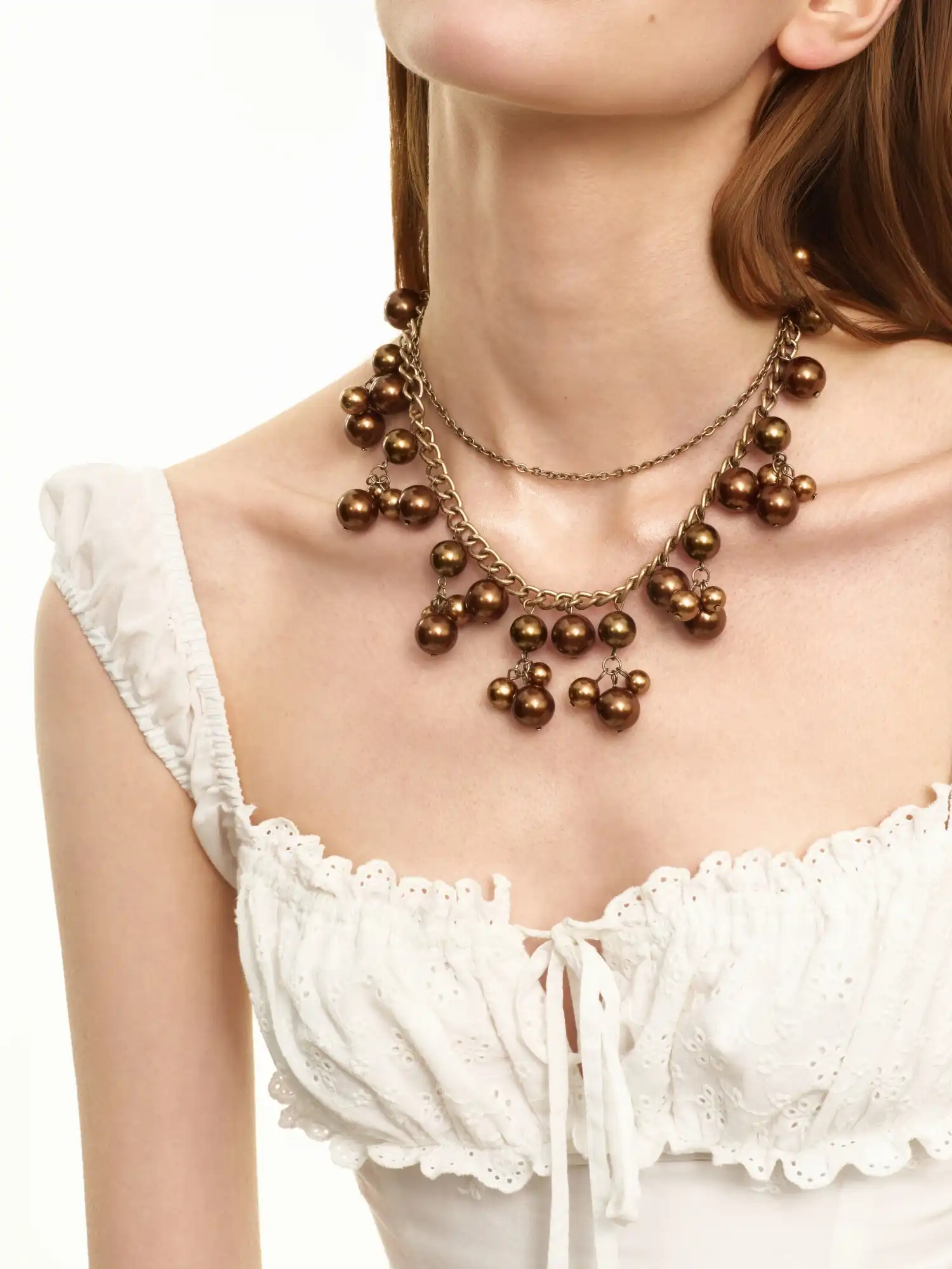 Vintage Layered Chain Metal Bead Necklace - Image 2