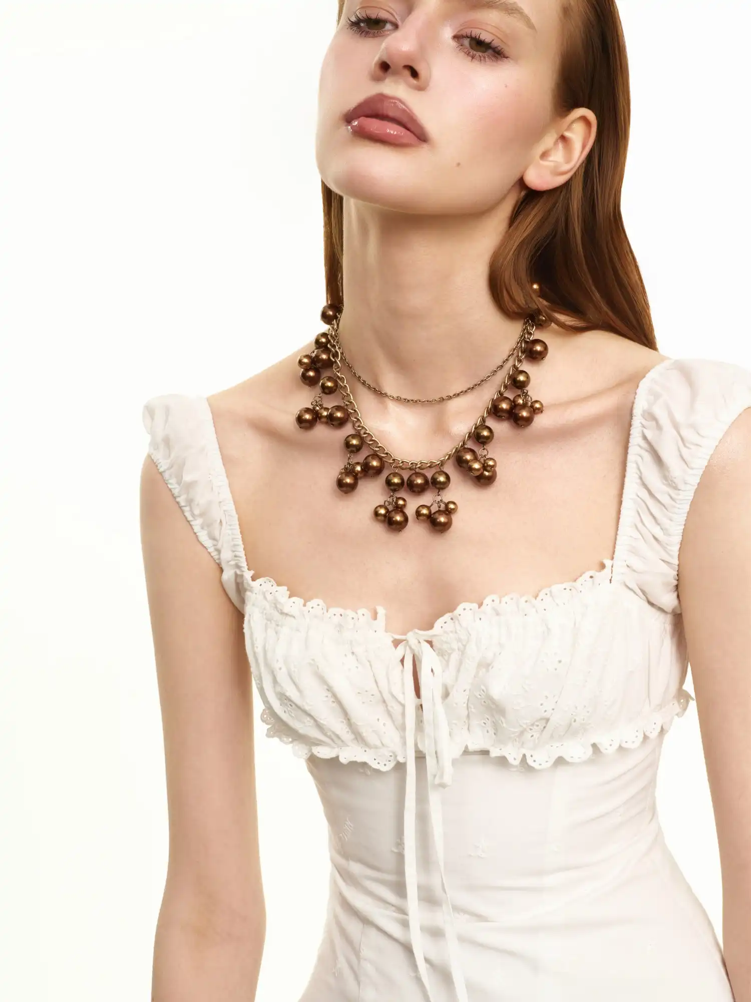 Vintage Layered Chain Metal Bead Necklace - Image 3