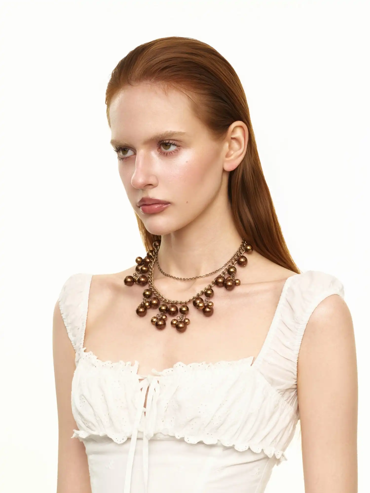 Vintage Layered Chain Metal Bead Necklace - Image 5