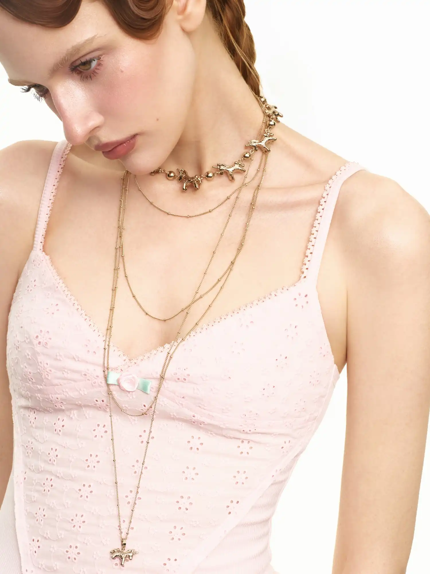 Vintage Layered Horse Medallion Long Pendant Necklace