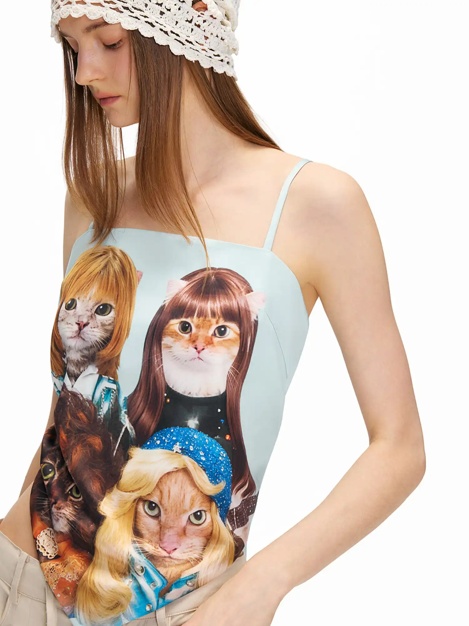 Vintage Party Cat Asymmetric Draped Cami Top