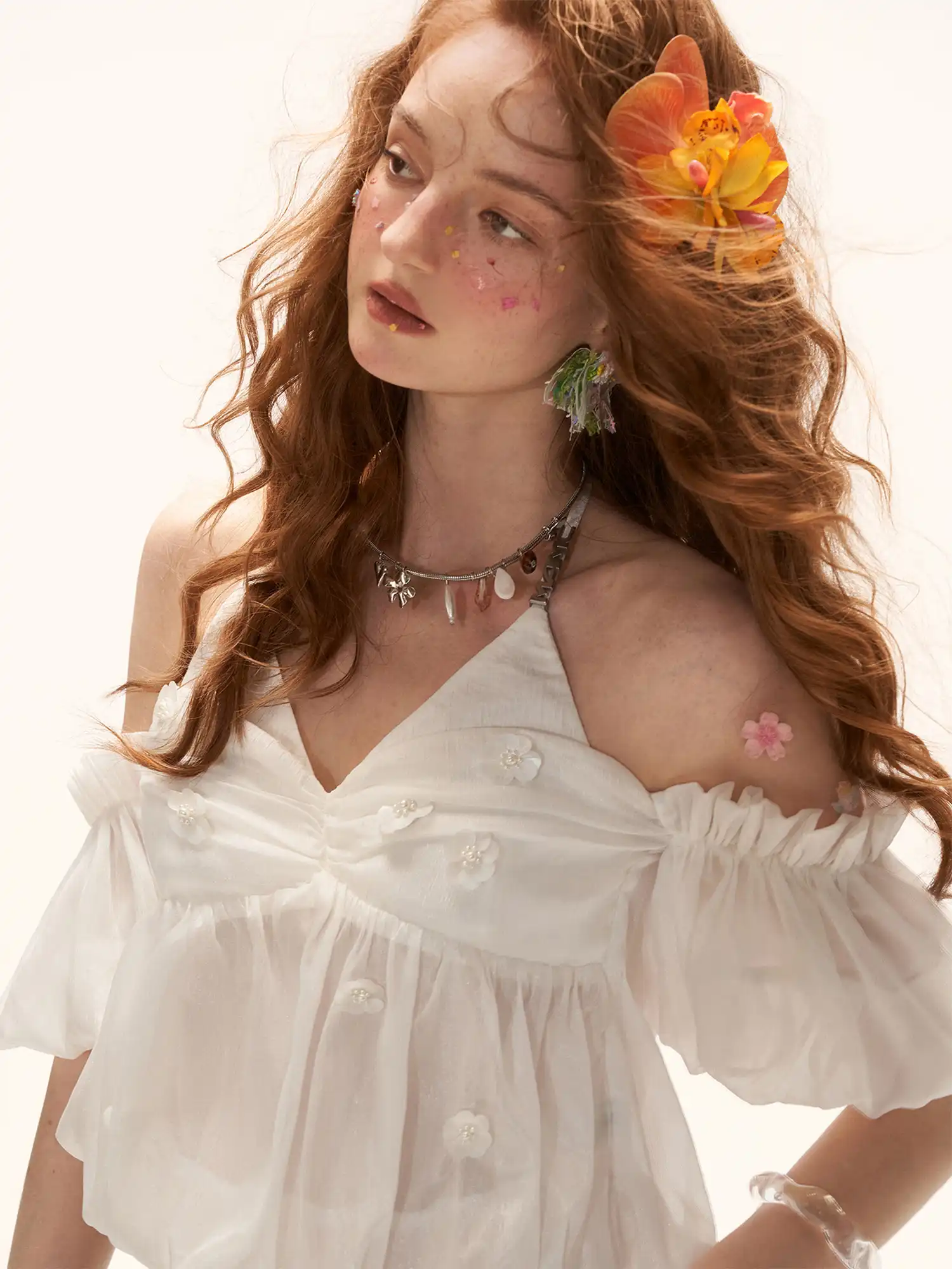 Beaded Floral Sheer Babydoll Halter Top - Image 2