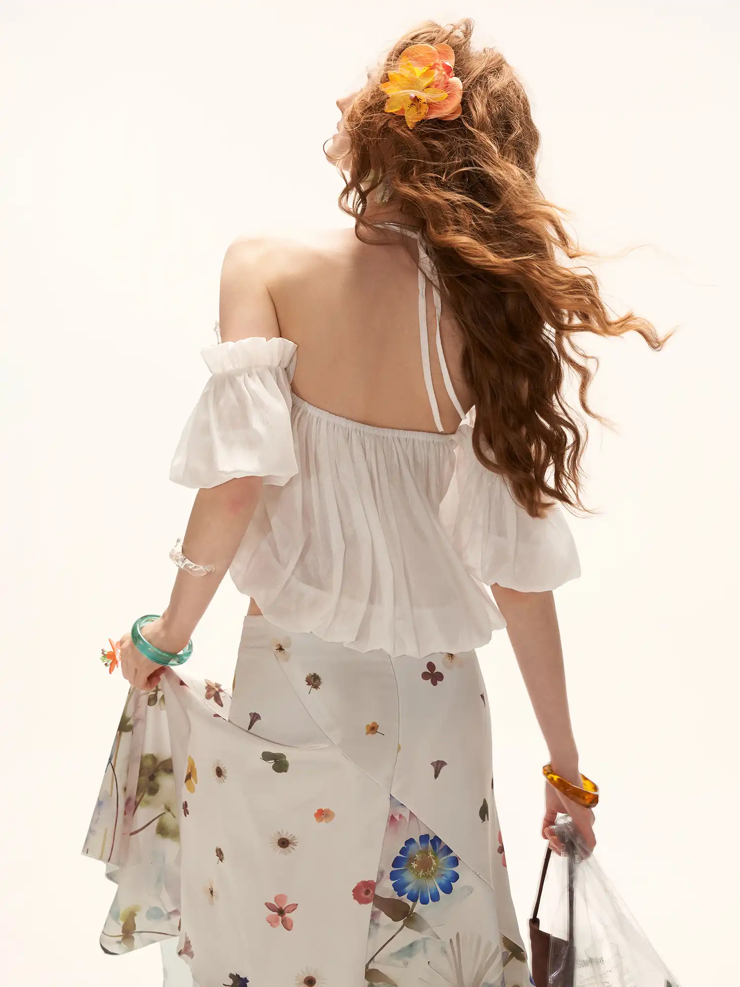 Beaded Floral Sheer Babydoll Halter Top - Image 3