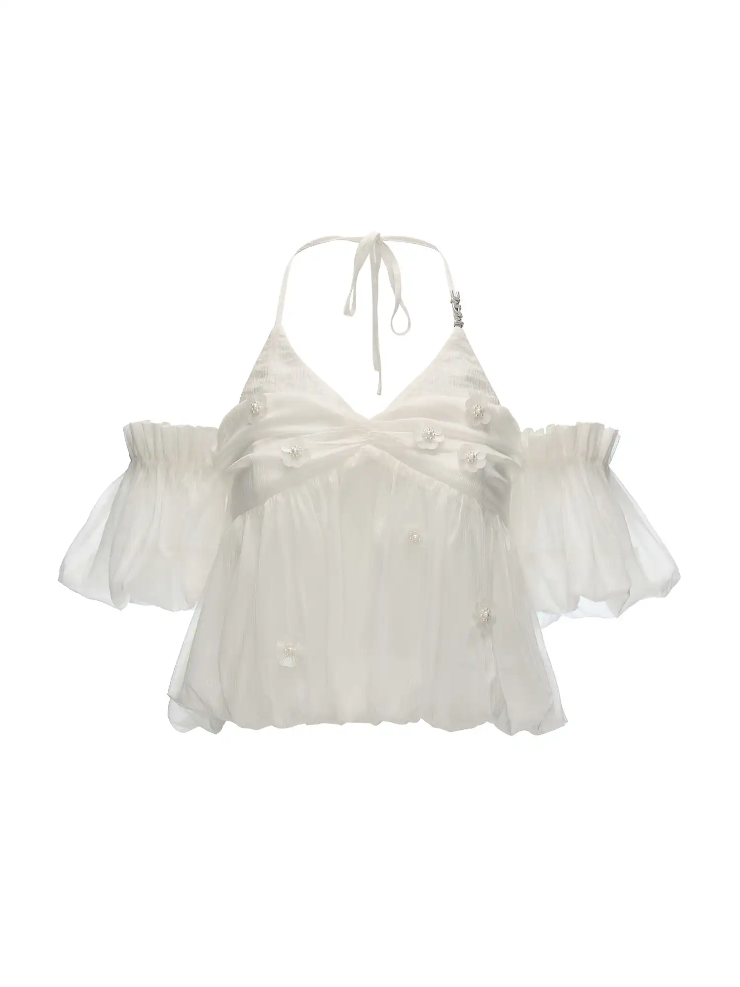 Beaded Floral Sheer Babydoll Halter Top - Image 7